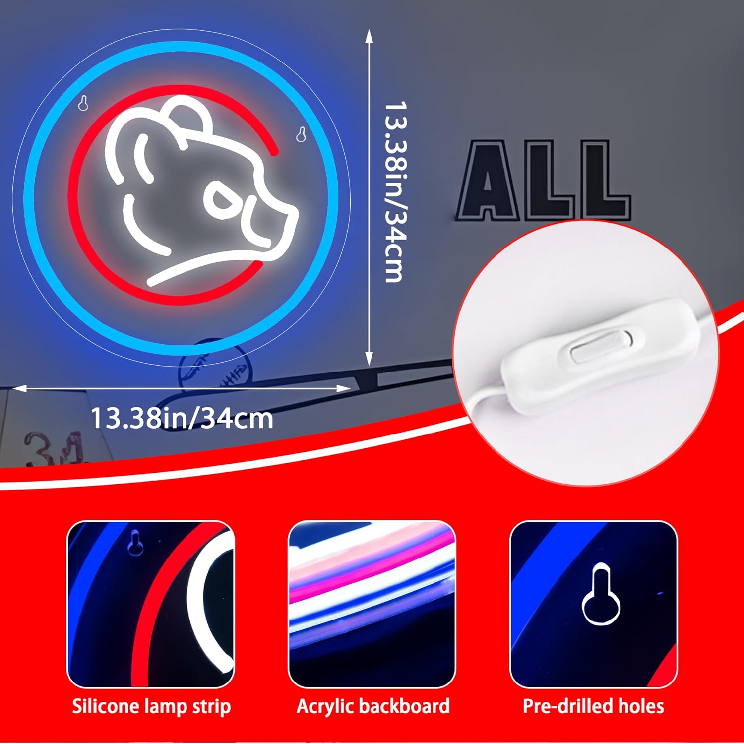 Baseball Neon Sign for Wall Decor Baseball LED Light Up Sign Sports Signs Baseball Decor for Bedroom Boys Room Neon Signs for Man Cave Baseball Gifts for Fans Men Teens Size13.4 * 13.4in（FMXD137） - Image 3