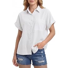 Enmain Blouse Womens Shirt Short Sleeve Linen Blouse Casual Linen Shirt Blouse Button Summer Blouse Shirt for Women Fit Blouses with Pocket Casual Shirt Tops