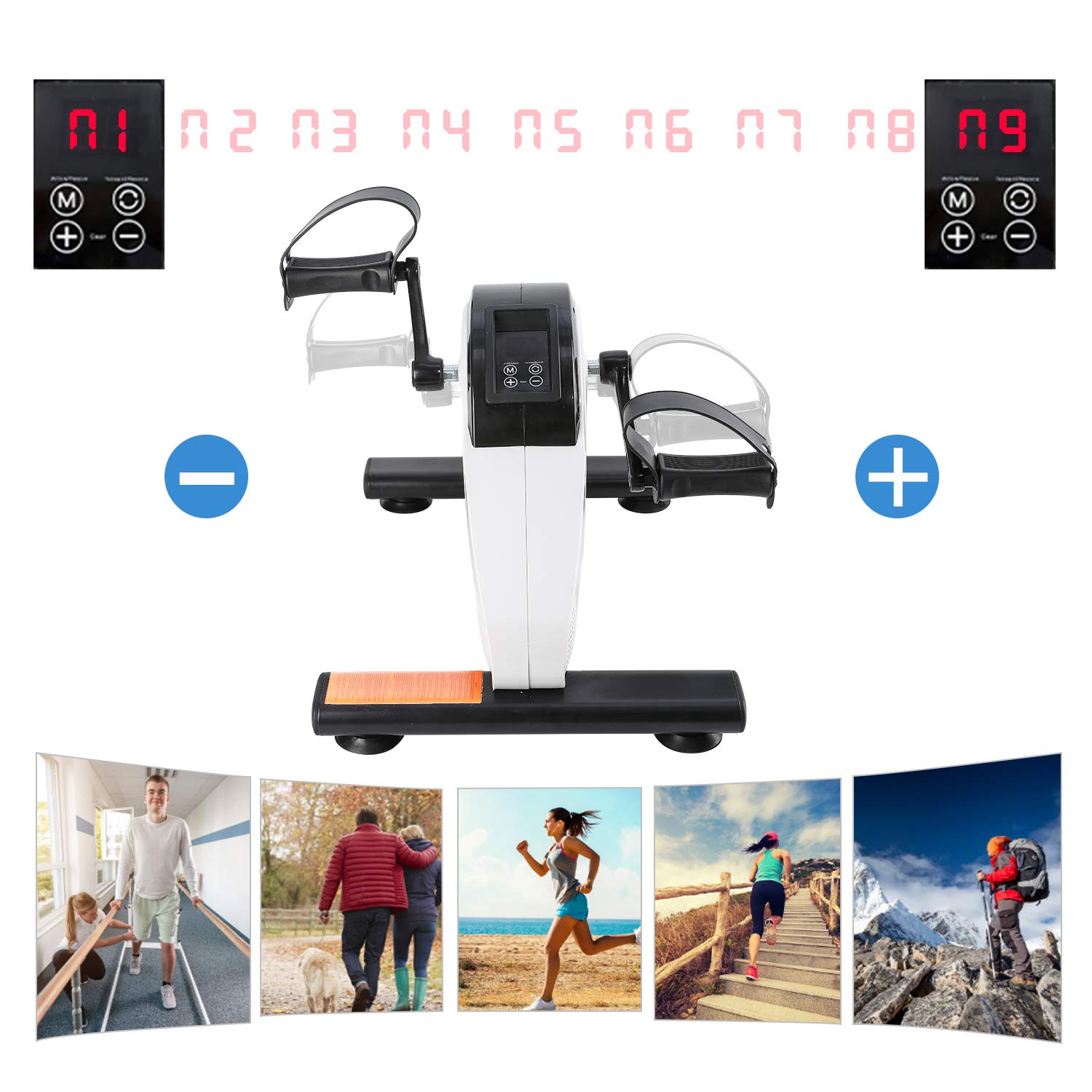 ISE - Mini cyclette con pedaliera pieghevole, resistenza regolabile, schermo LCD con telecomando, dispositivo per lavorare gambe e braccia, fitness cardio, sport, SY-8117