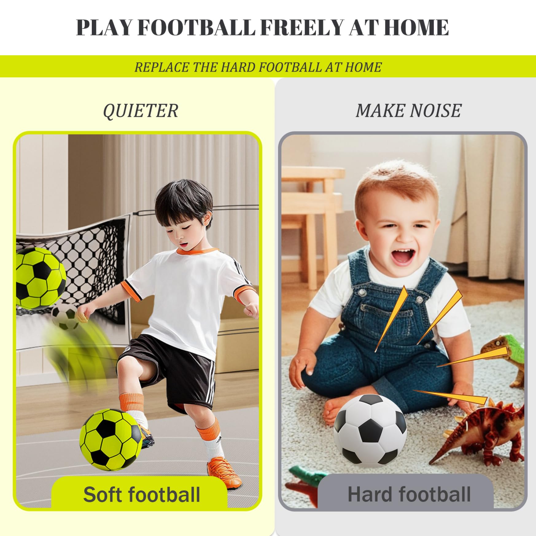Ballon de football silencieux pour enfants, taille 5, en mousse PU avec absorption des chocs, ballon de football en éponge douce et antibruit pour l'entraînement et le jeu, jouet idéal pour les e