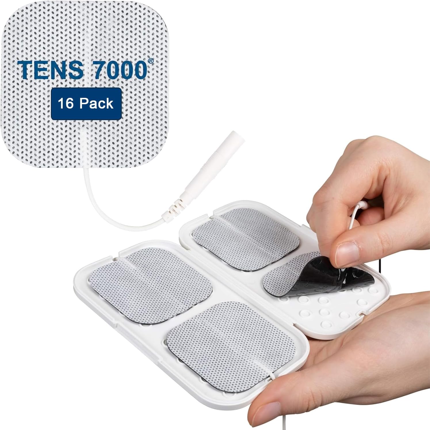 Official TENS Unit Electrode Pads - 16 Pack, Includes Electrode Carrying Case, Premium Quality OTC TENS Unit Replacement Pads, 2" X 2" - Compatible with Most TENS Machines