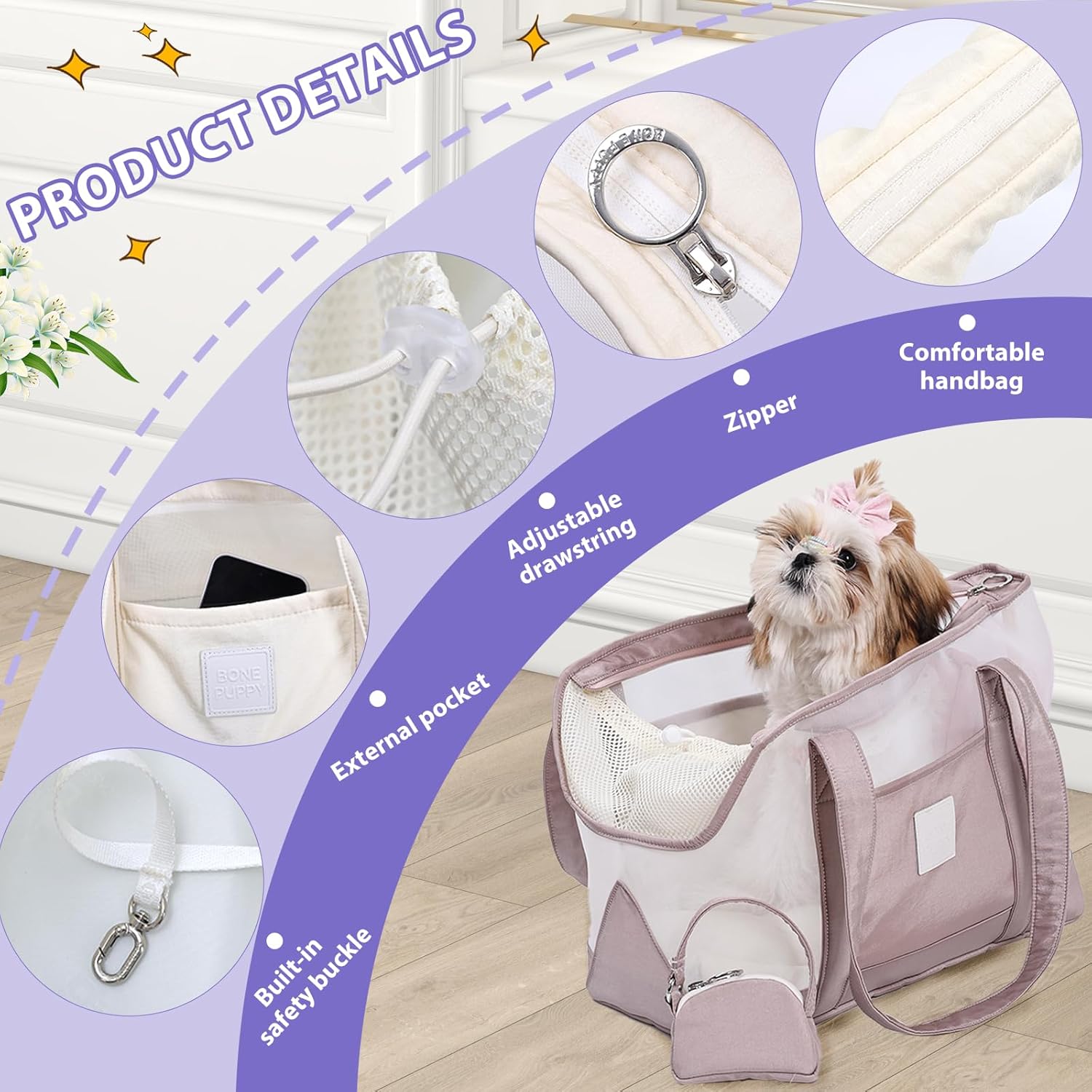 Dog Cat Purse Carrier,Lightweight Soft Sided Summer Travel Bag,Breathable Shoulder/Tote Handheld Design with Small Bag and Removable Cushion (Pink)