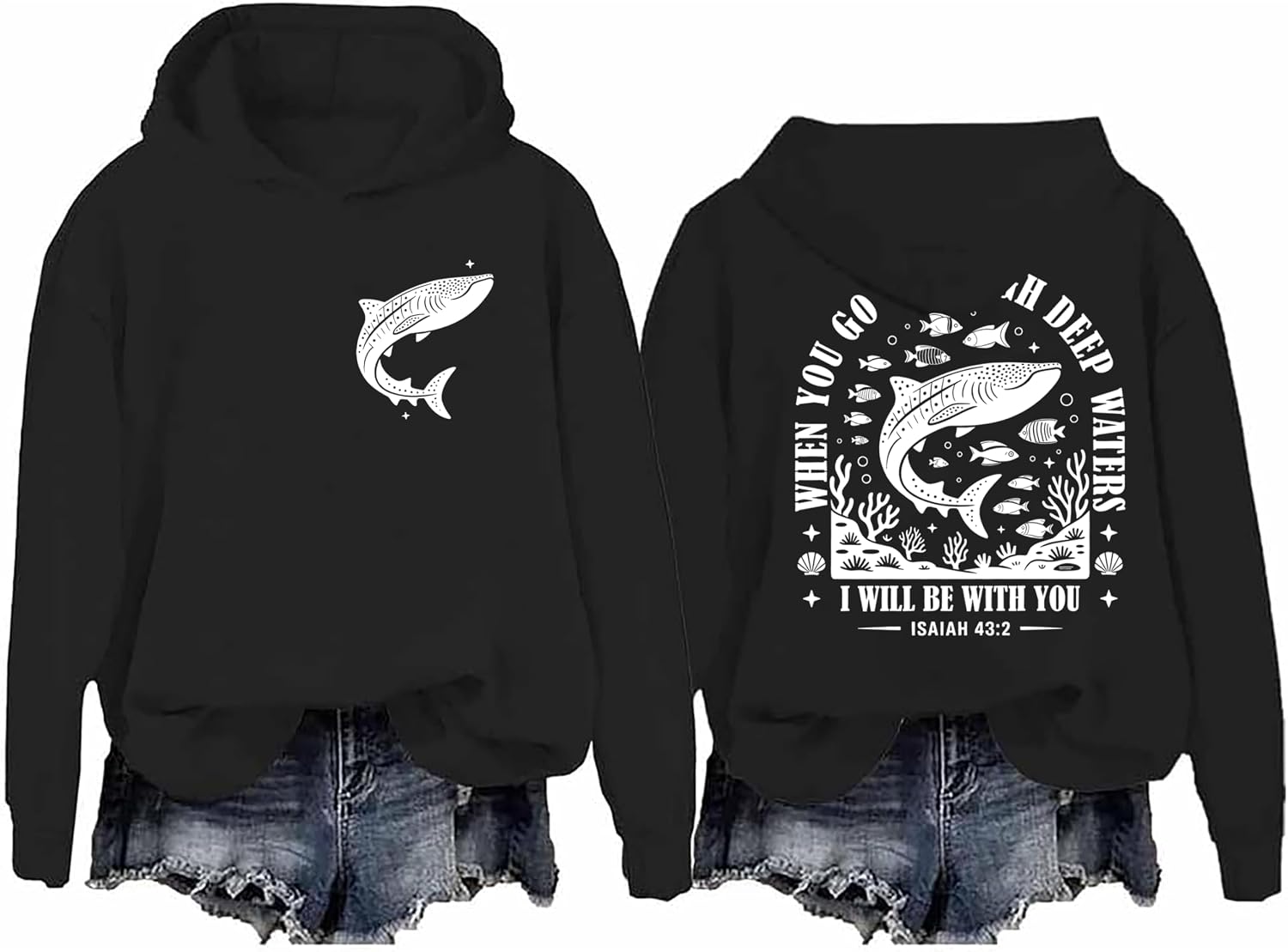 Shark Hoodie for Women Men Whale Shark Hoodie Cute Christian Hoodies Christian Sweatshirts Graphic Sweatshirt