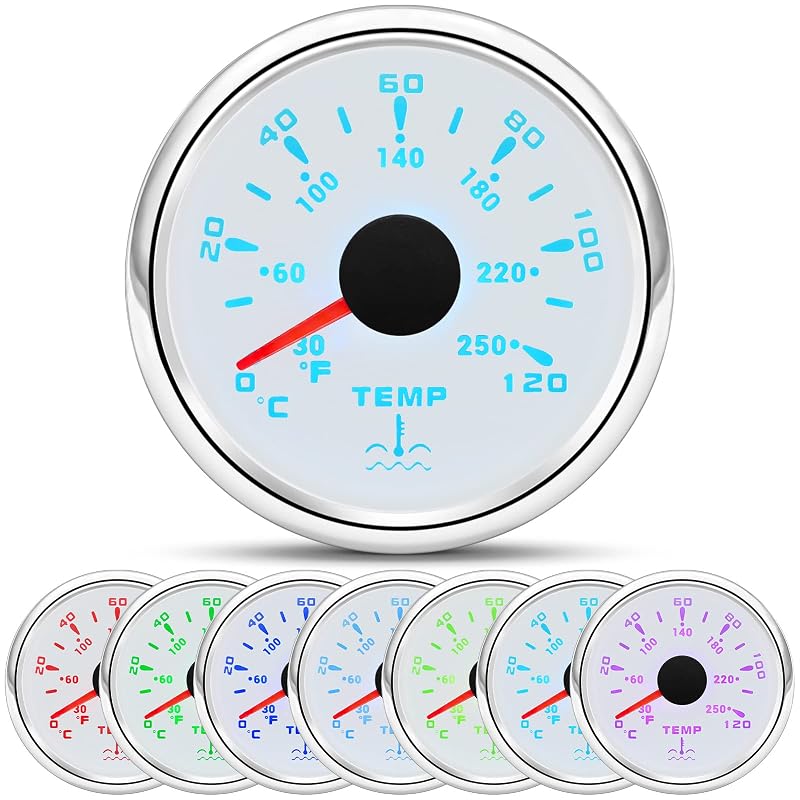 Manômetro de temperatura da água ARTILAURA 52 mm com 7 cores – 12/24 V