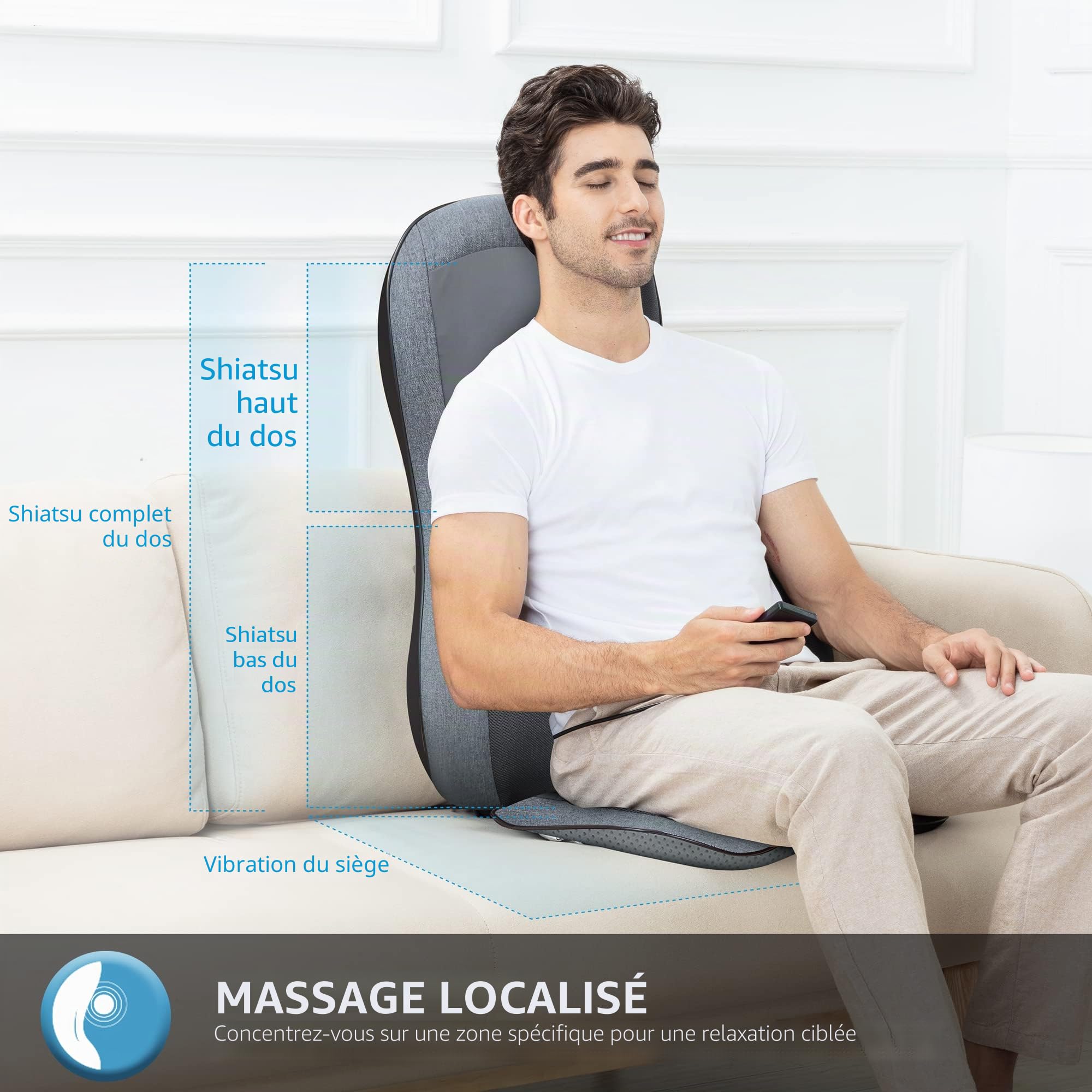 COMFIER Siège de Massage Shiatsu avec Chaleur - Masseur de Dos Complet par 2D/3D avec 10 nœuds de Massage, Coussin de Chaise de Massage à pétrissage pour Le Dos