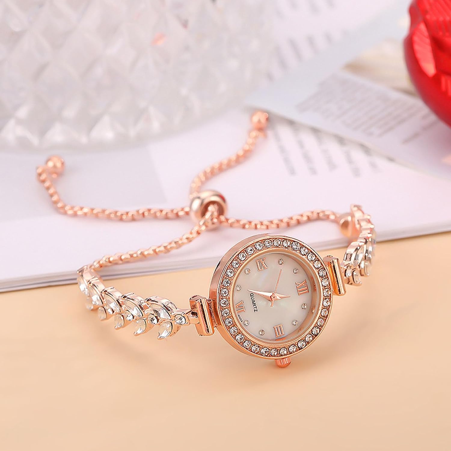 3Pcs Fashionable Diamond Crystal Bracelet Watch for Women Elegant Round Dial Analog Quartz Wristwatches Wholesale - Image 3
