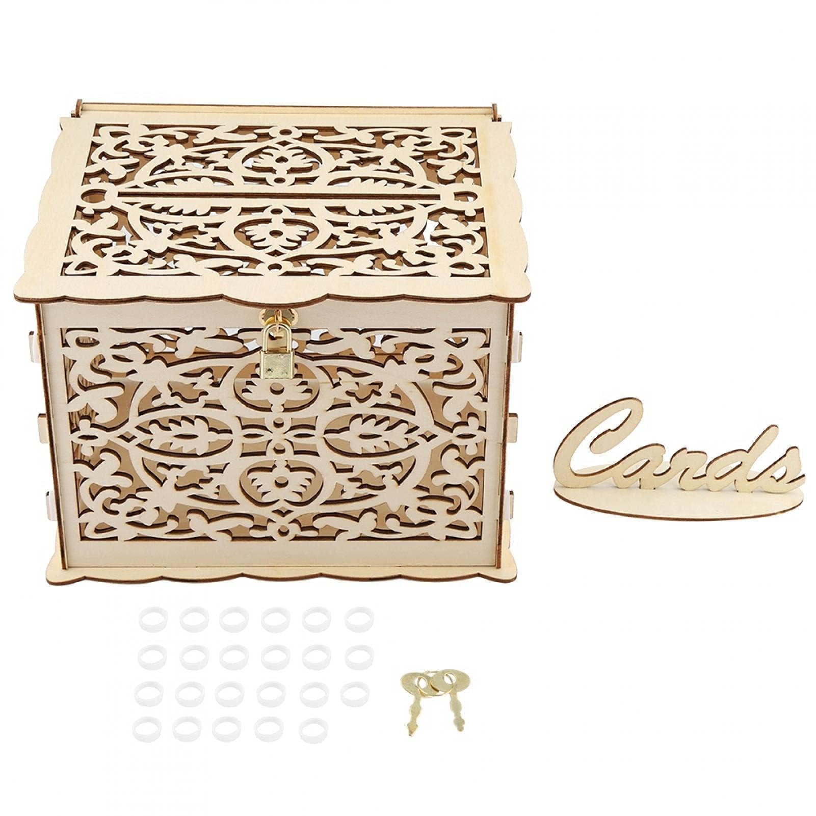 HERCHR Porta Buste di Carte di Nozze in Legno con Coperchio e Serratura, Porta Buste per Ricevimento Matrimonio Anniversario con Serratura
