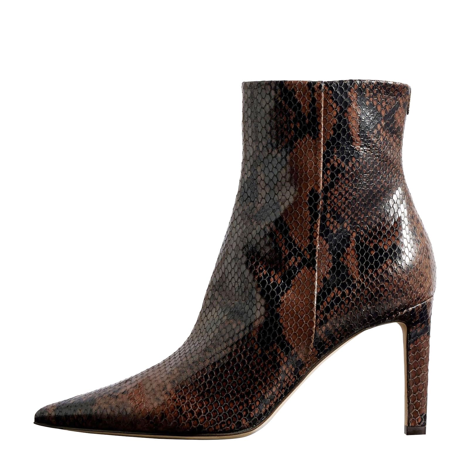Womens Fashion Crocodile Block Heel Ankle Boots Pointed Closed Toe Side Zipper High Chunky Heel Dressy Booties for