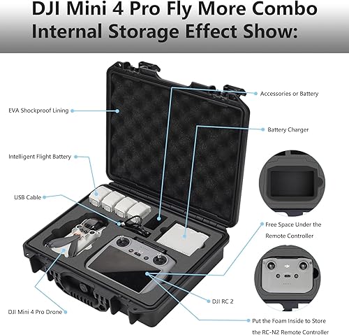 Miniatura 2 de Mini 4 Pro Case - Estuche portátil profesional de viaje rígido para DJI Mini 4 Pro Fly More Combo y accesorios para drones