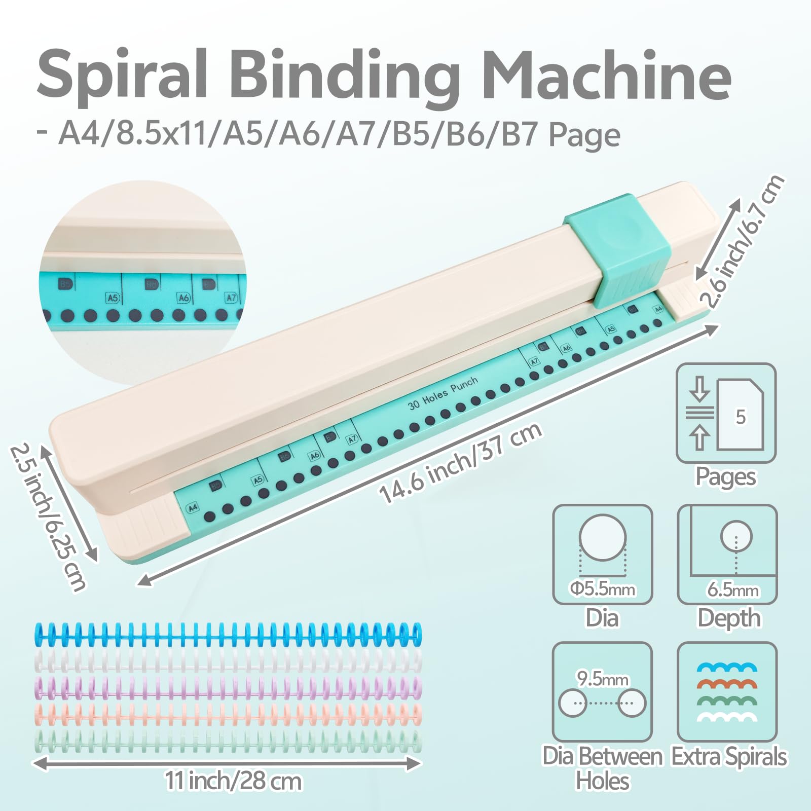 Punzonatrice a 30 fori per rilegatura a spirale extra per realizzare quaderni di dimensioni multiple pianificatori documenti da ufficio