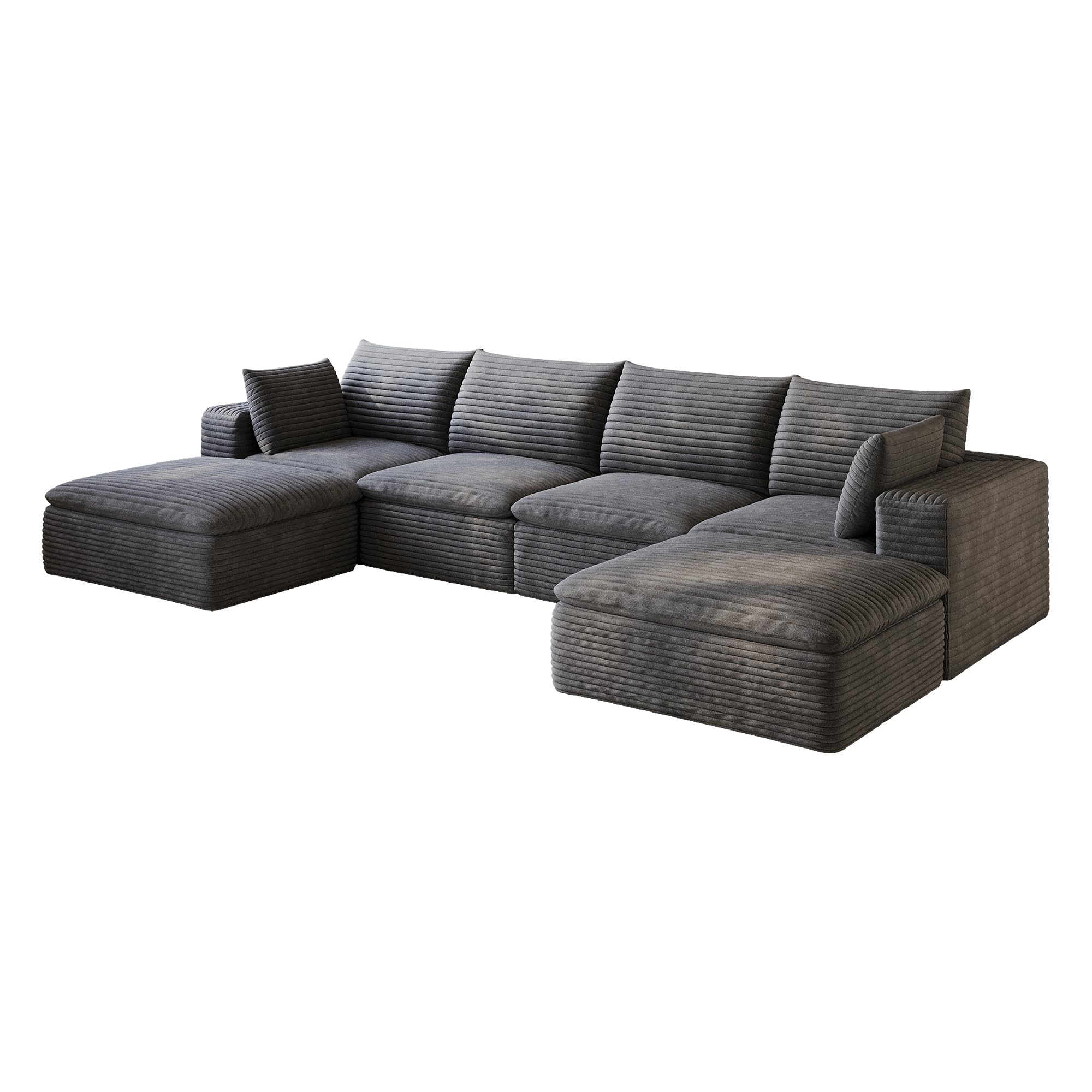 Sofá modular en la nube de pana suave, sofá sin boneless, sofá esquinero con función de dormir, acolchado extraíble, sin montaje, para salón, dormitorio y apartamento, gris oscuro