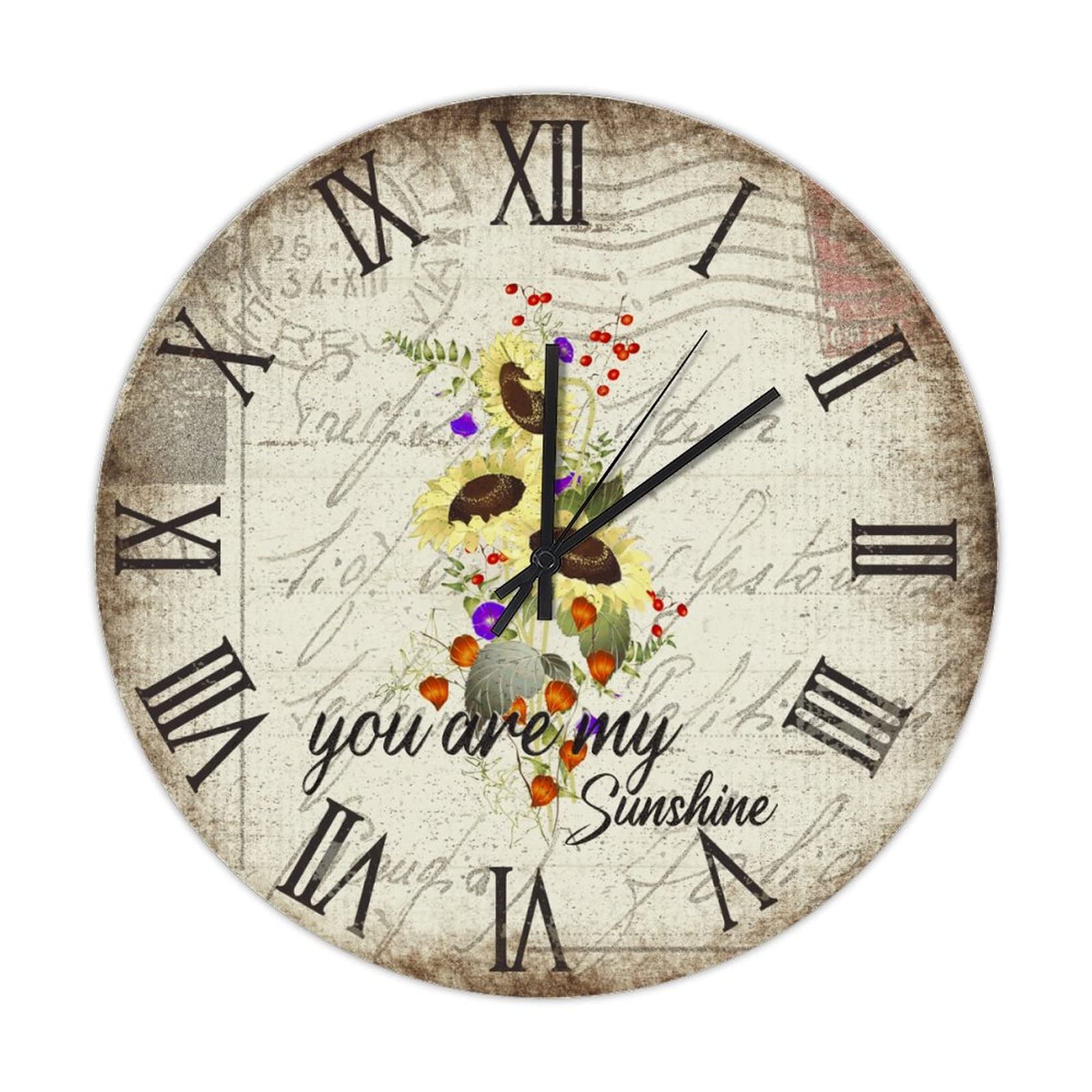 Horloge en bois motif tournesol vintage, cadeau idéal de crémaillère