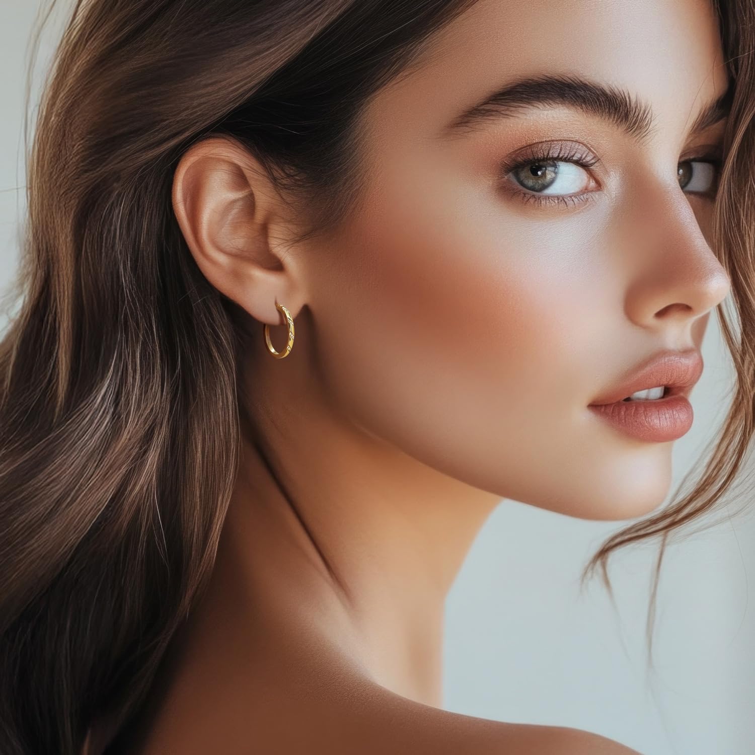 ELEBEST Gold Hoop Earrings for Women 14K Gold Earrings for Women Cubic Zirconia Earrings Hoops Subtle and Delicate with Cubic Zirconia Hoop Earring for Womens 20/25mm - Image 3