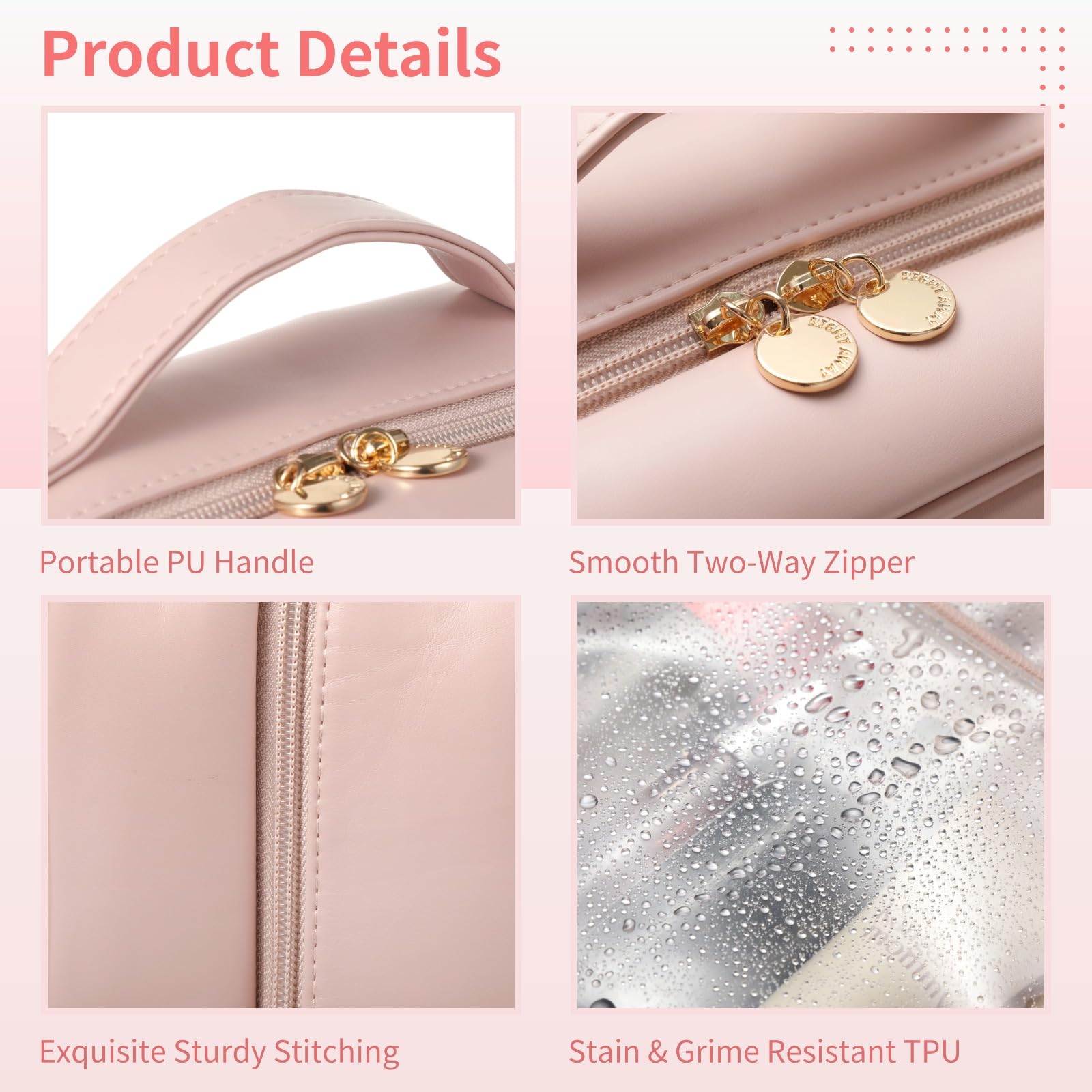 Neceser y cosméticos para mujer, organizador de piel sintética impermeable de 12.2 pulgadas con múltiples bolsillos, compartimentos extraíbles para cepillos, elegante estuche de viaje de gran