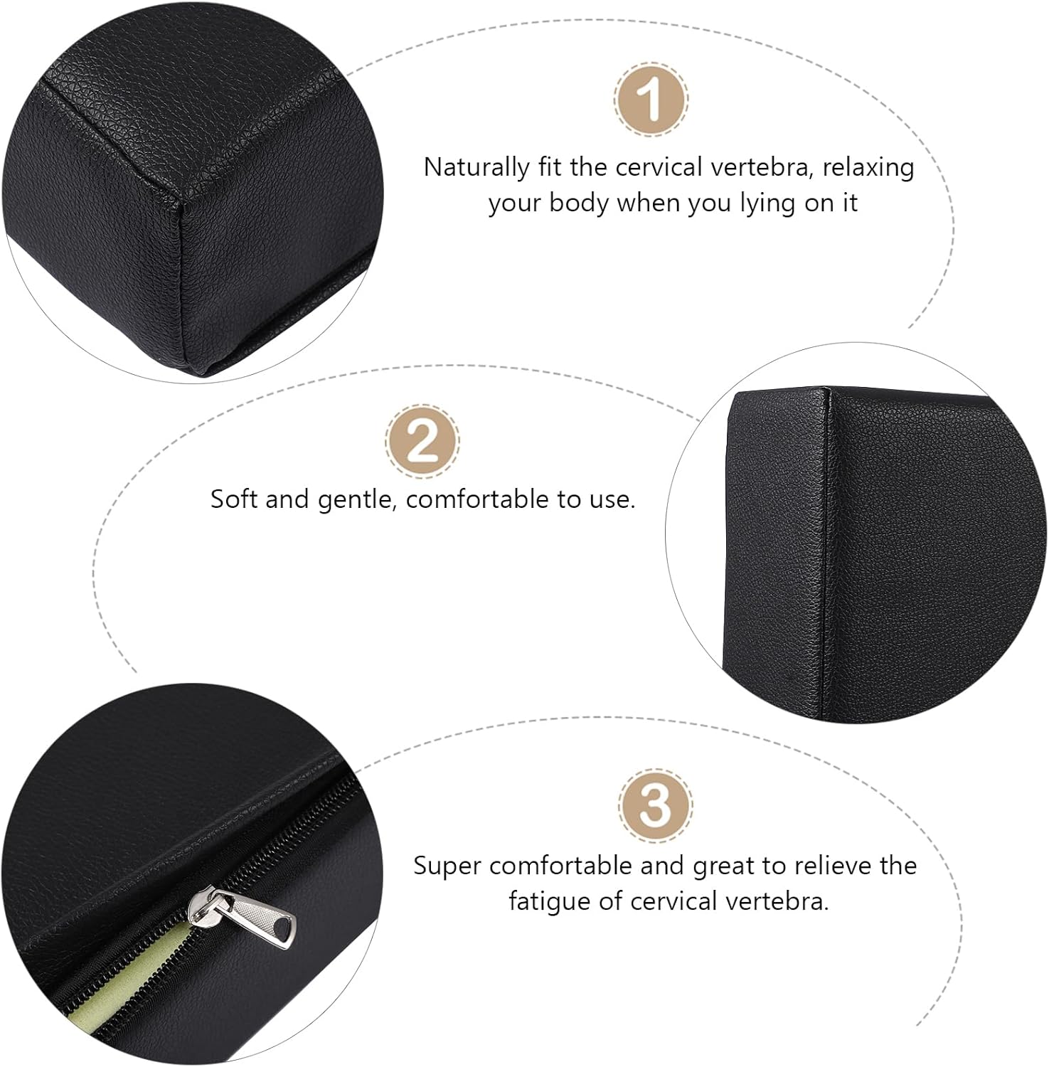 HEALLILY Massage Bolster Pillow Cushion for Massage Tables Leather Square Pillow Cushion Beauty Salon SPA Head Rest Black