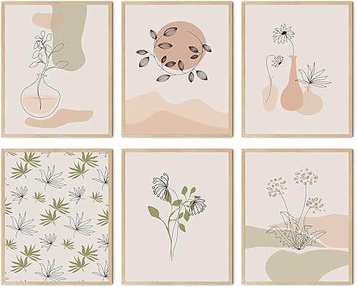 LIYAOLI Arte de pared floral bohemio para sala de estar de 11 x 14 pulgadas, juego de 6 impresiones artísticas sin marco, decoración de pared de