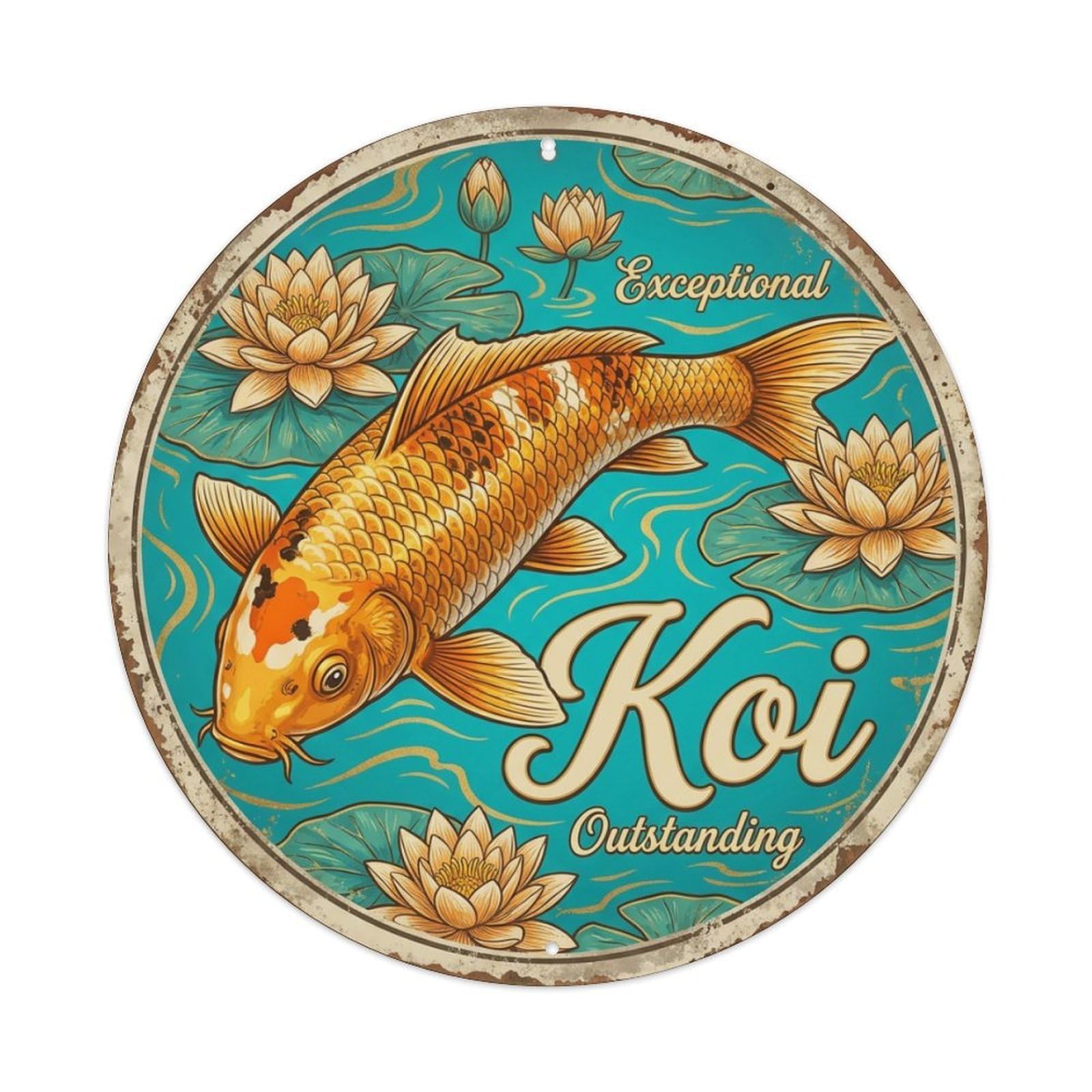 Tgrcjimh Style Metal Tin Sign Koi Fish Outstanding Japanese Vintage