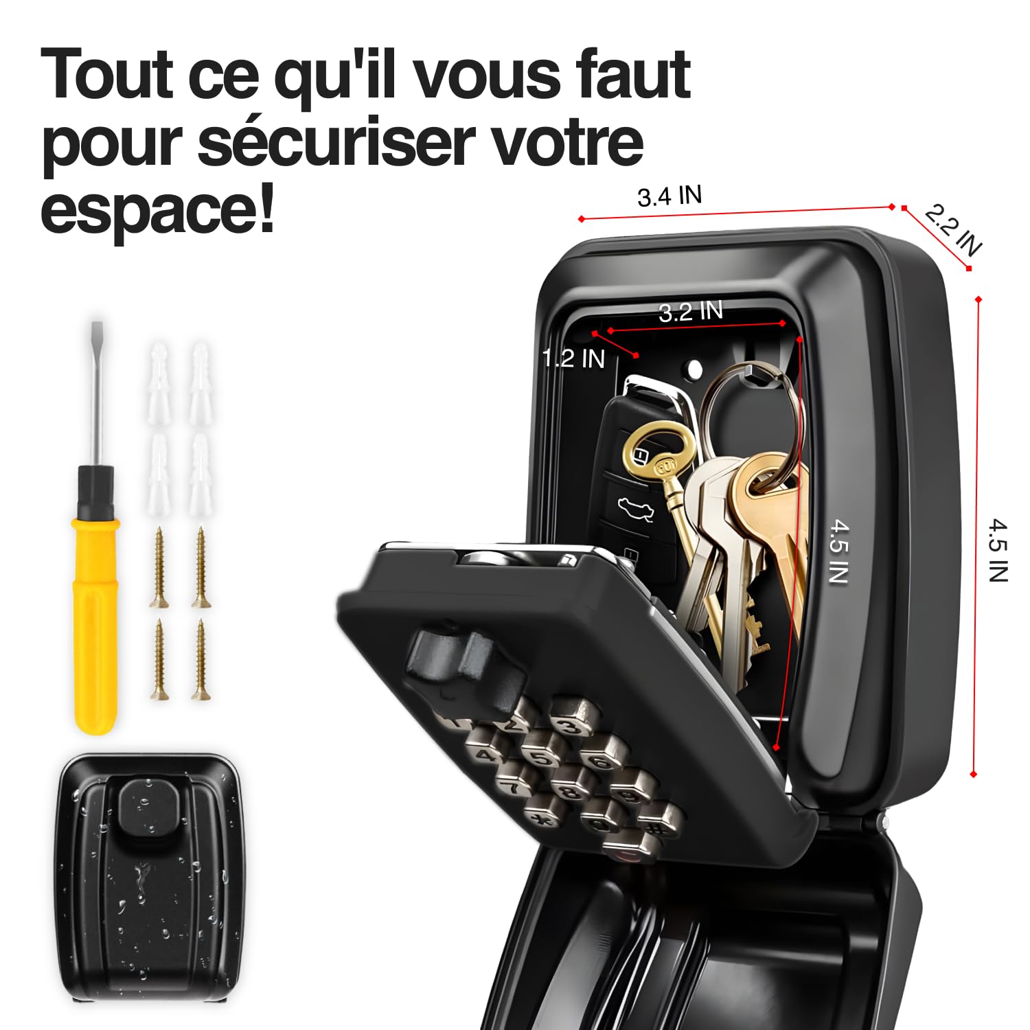 LDS® Boite à Clefs Sécurisée Extérieure – Approuvée par la Police – Coffre à Clés Étanche avec Code Réinitialisable à 12 Chiffres – Grand Rangement pour Clés de Rechange – Idéale pour Maison, Garage