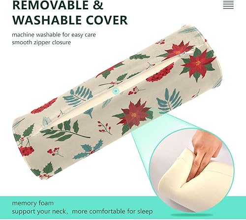 Miniatura 3 de JUNZAN Almohada amarilla de muérdagos florales de Navidad para leer hacia abajo Almohada de rollo de cuello almohadas redondas para sillas para