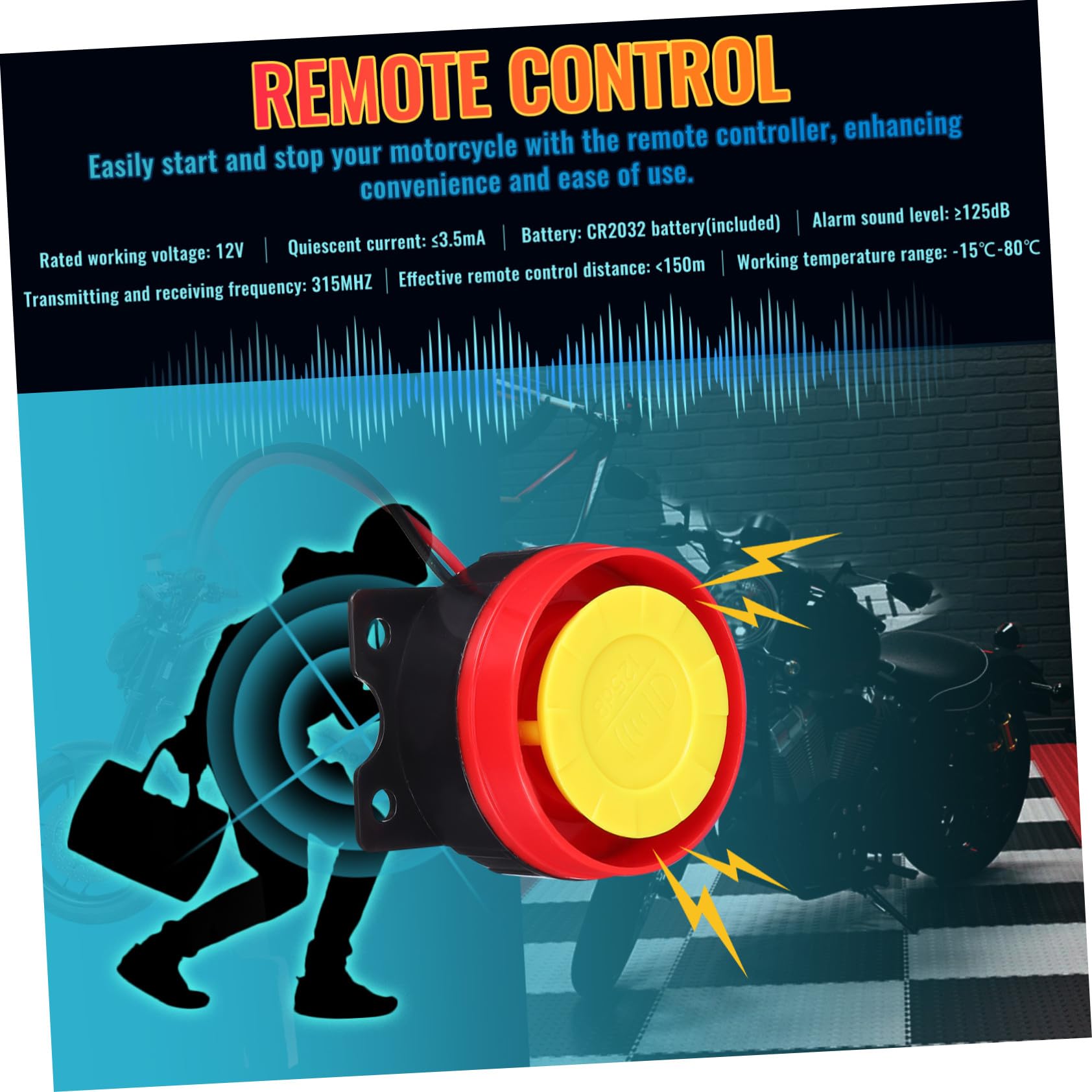 Antifurto Moto 12v con Allarme Remoto 315mhz Abs Nero | Batteria Inclusa e Telecomando, Funzione Multifunzione a Basso Consumo, per Scooter e Motociclette
