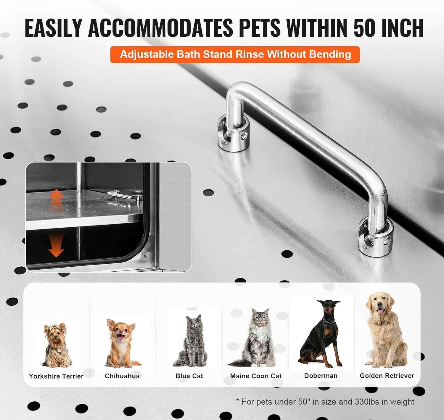 VEVOR 50" Pet Dog Bathing Station w/Ramp, Professional Stainless Steel Dog Grooming Tub w/Soap Box, Faucet,Rich Accessory, Dog Bathtub for Large,Medium,Small Pets, Washing Sink for Home Left