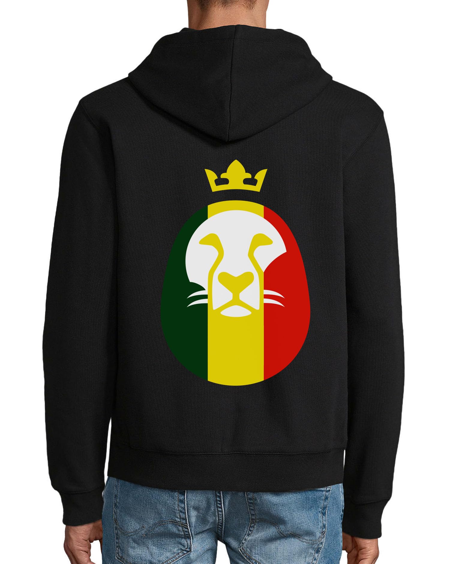 Leone di Giuda Re Simbolo di Rastafari Art Felpa con cappuccio in misto cotone con cerniera Felpa con cappuccio Nero