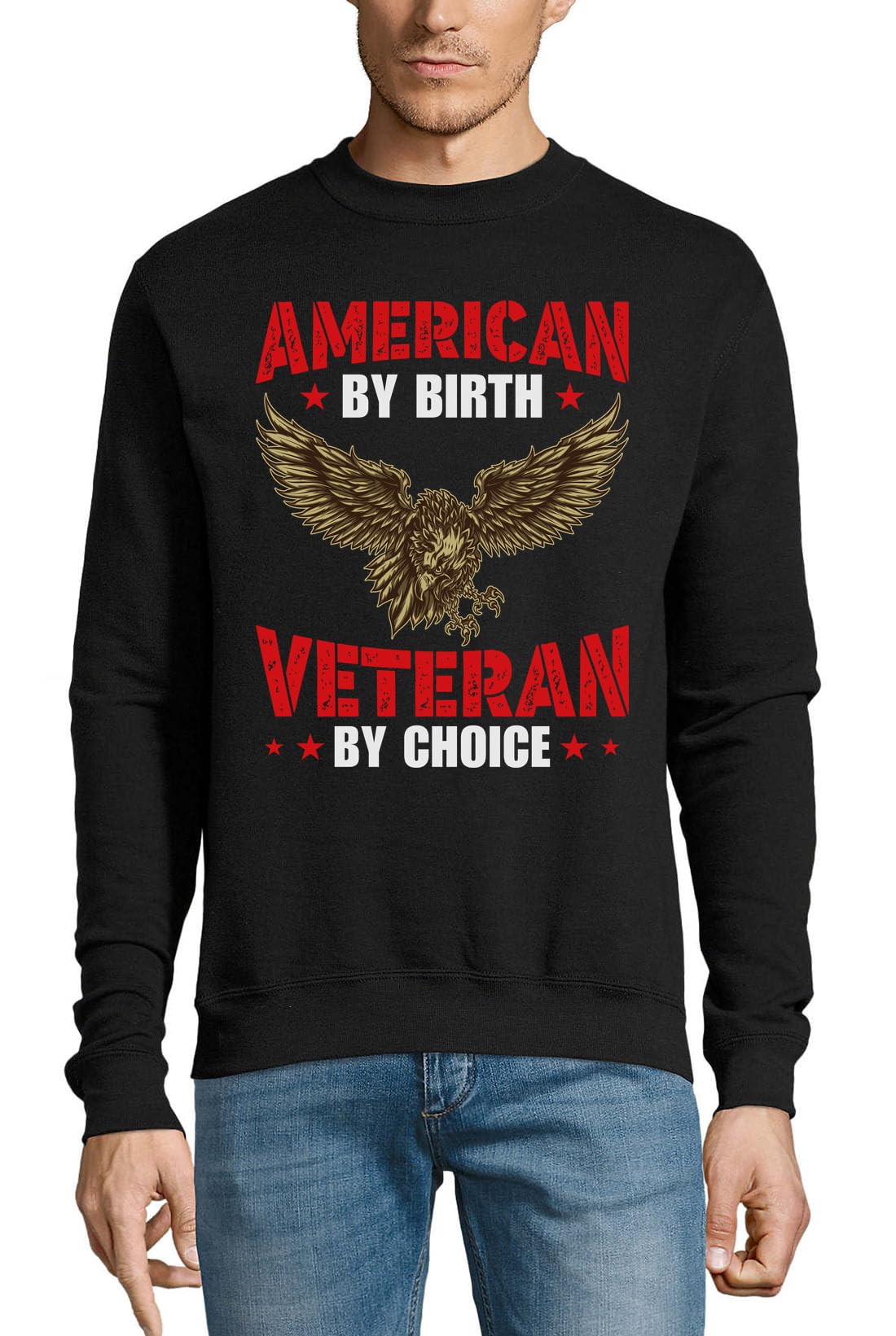 American By Birth Veteran By Choice Eagle Logo Maglione Cotone Felpa Pullover Maglione Nero