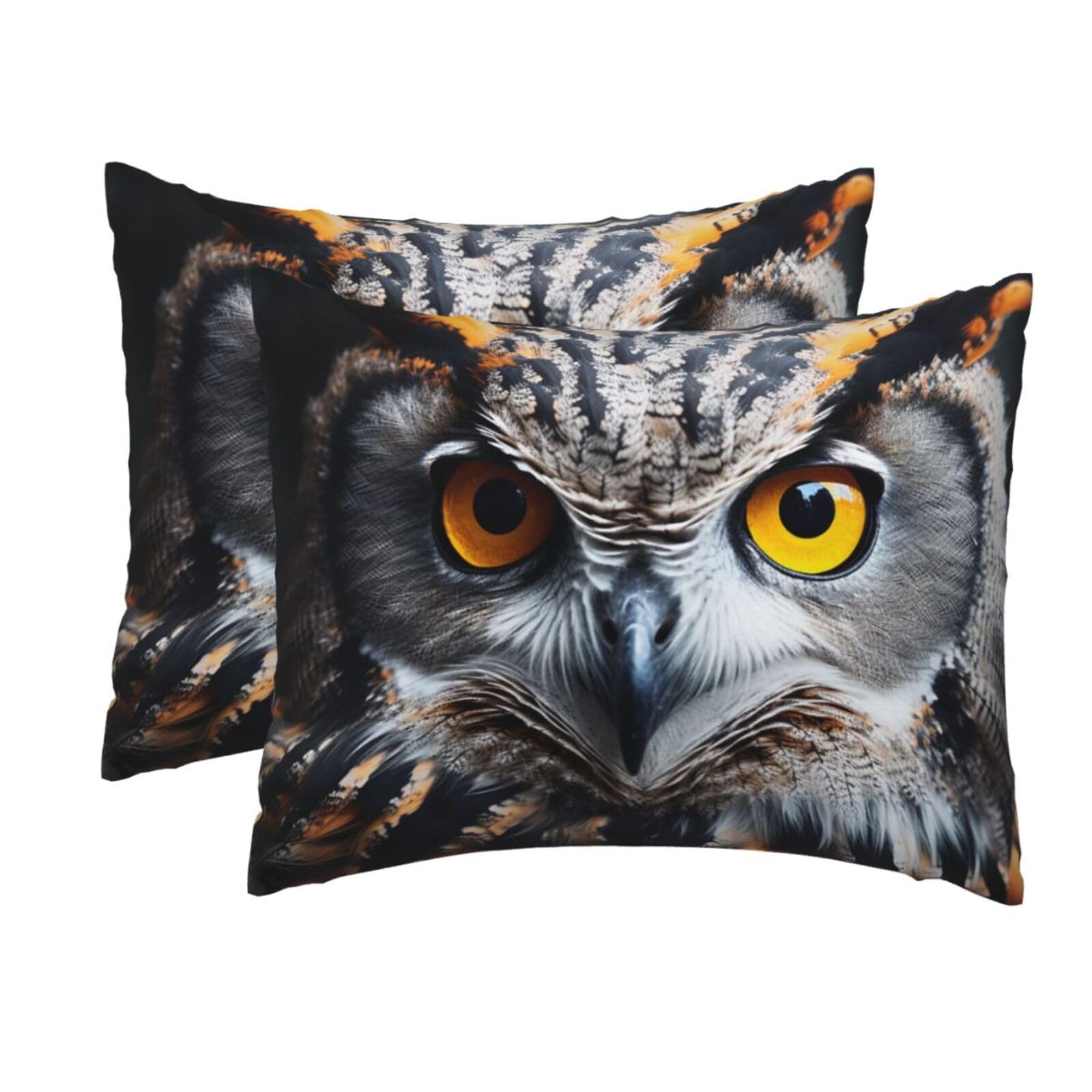 2 Pack Standard Pillow Cases with Hidden Zipper, Soft Breathable Pillow Covers for Hair and Skin, Owl Head Portrait Pillowcases 20"x26" Bed Pillow Protectors Cover for Sleeping Gifts