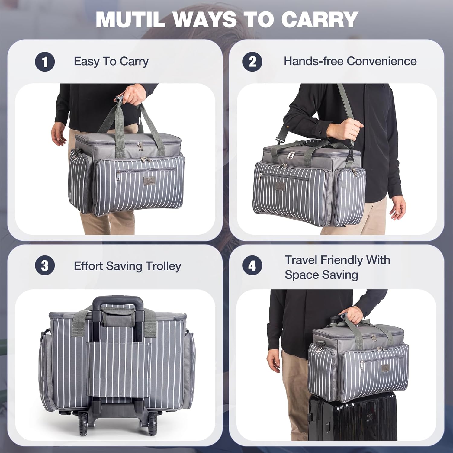 Sewing Machine Case with Wheels, Rolling Sewing Machine Carrying Case, Trolley Tote Bag Fits for Most Standard Sewing Machines Like SINGER, Brother and Janome, Grey - Image 7