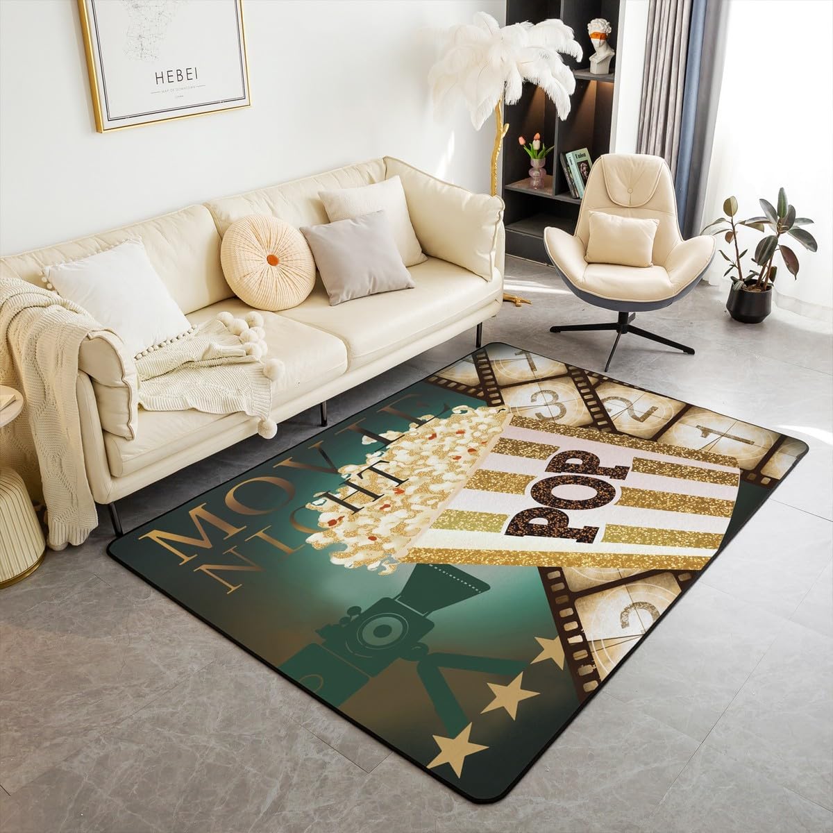 Movie Theme Decorative Carpet, Ceremony Photo Photography Indoor Floor Mat for Cinema Scenes Living Room Rugs Non-Slip Vintage Area Rug 5'x7'