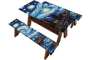 Van Gogh Starry Night Picnic Table Cover with Bench Covers - Enhance...
