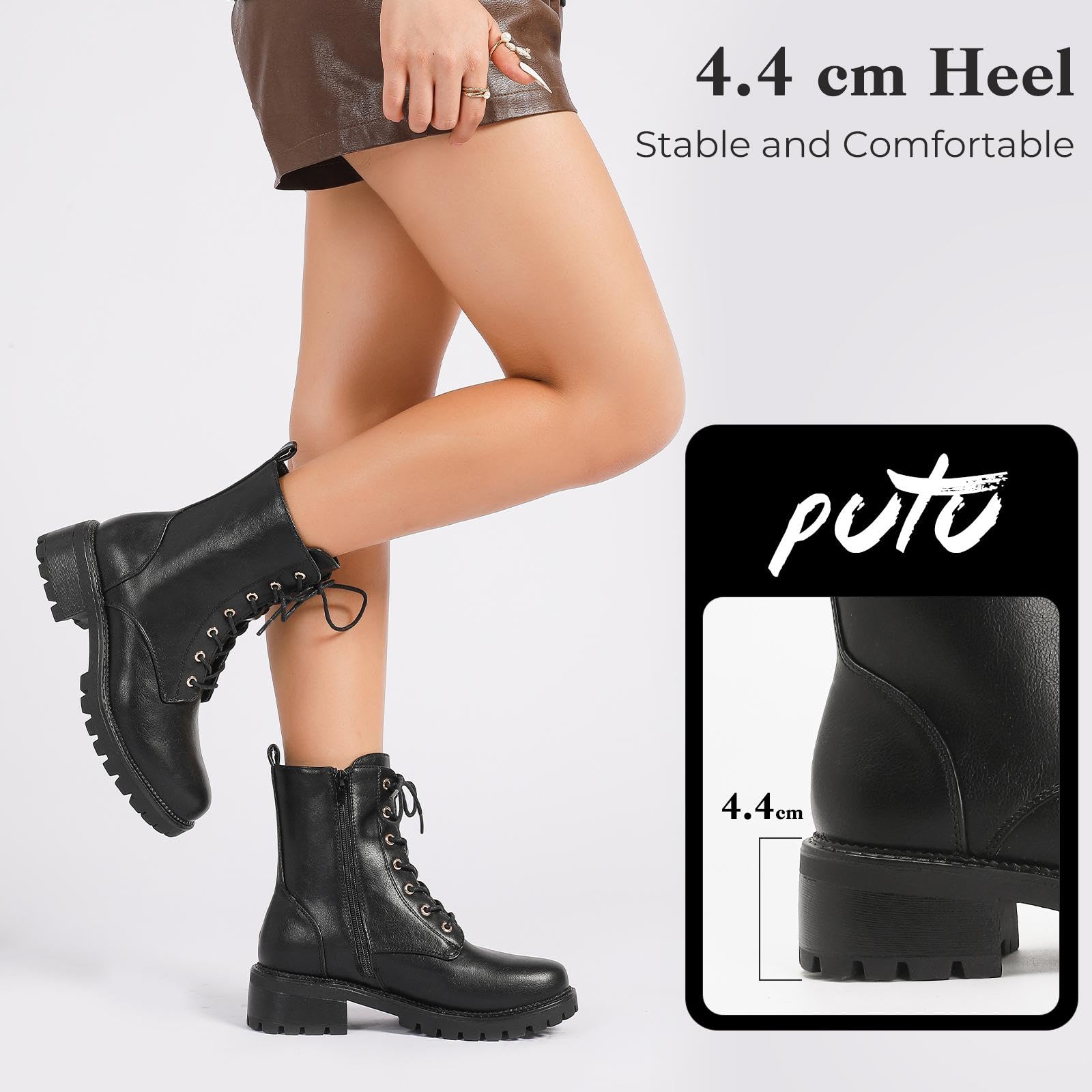 Putu Bottines Femme à Lacets et Fermeture Éclair, Bottes avec Semelle Antidérapante, Style Tendance et Faciles à Porter 36-42