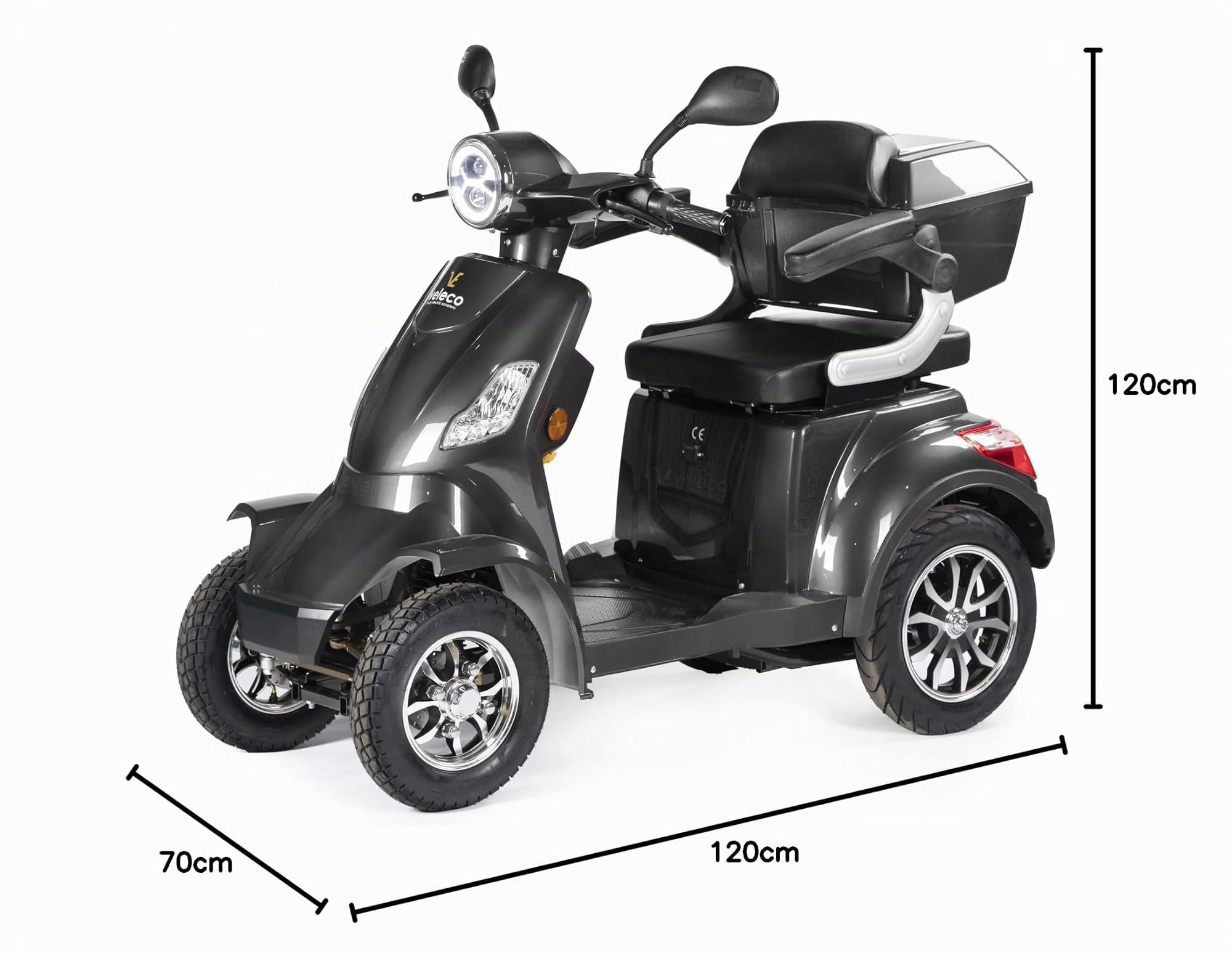 VELECO FASTER - Dispositivo Disabili a 4 ruote - Completamente assemblato e pronto all'uso - Sicuro e stabile - Allarme - Ampio deposito e portabicchieri(GRIGIO)