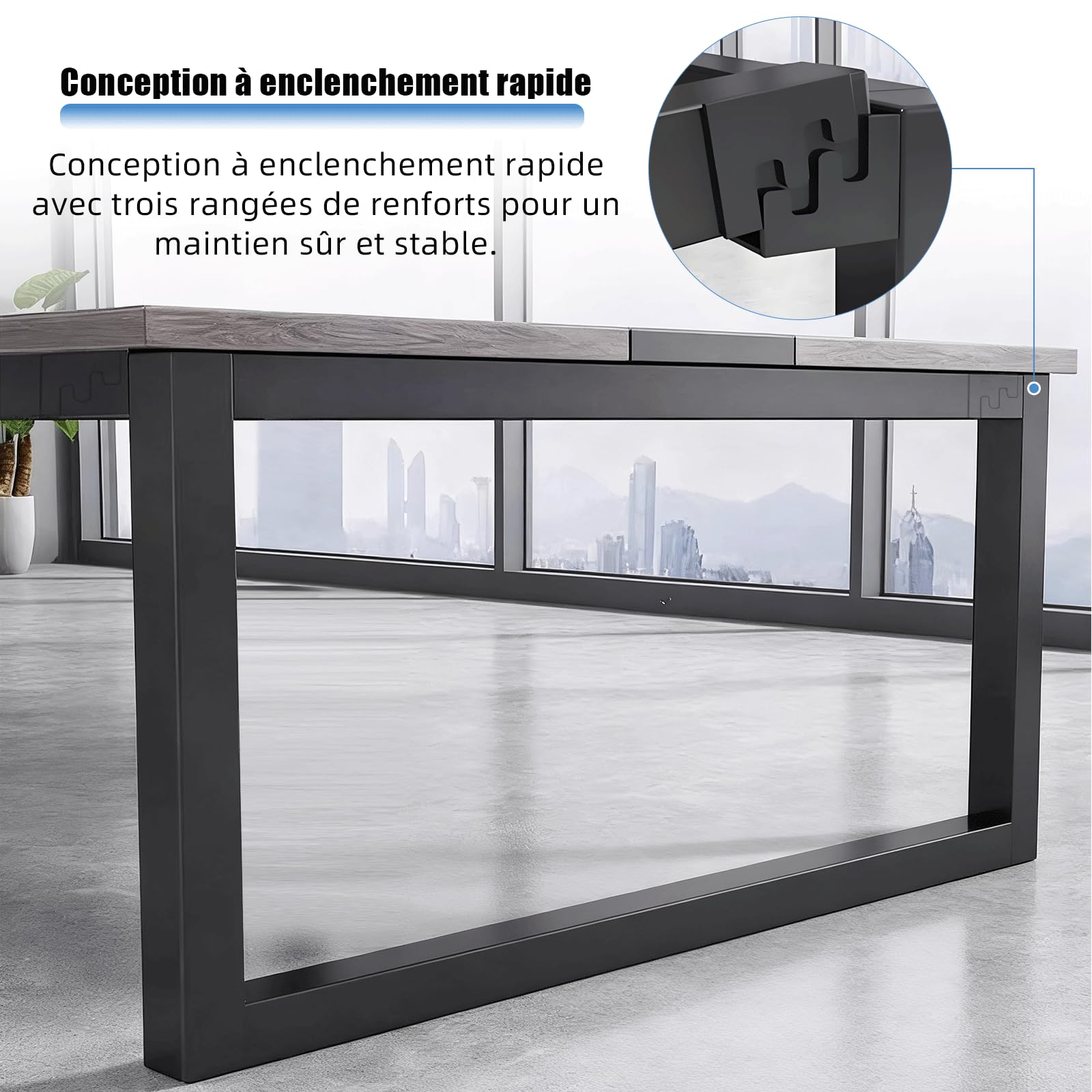 Grande Table de Conférence avec Module de Rangement – Table de Réunion Moderne 8 à 12 Personnes, Passe-Câbles, Structure Métallique Noire, Idéale pour Bureaux, Salles de Réunion et Formations