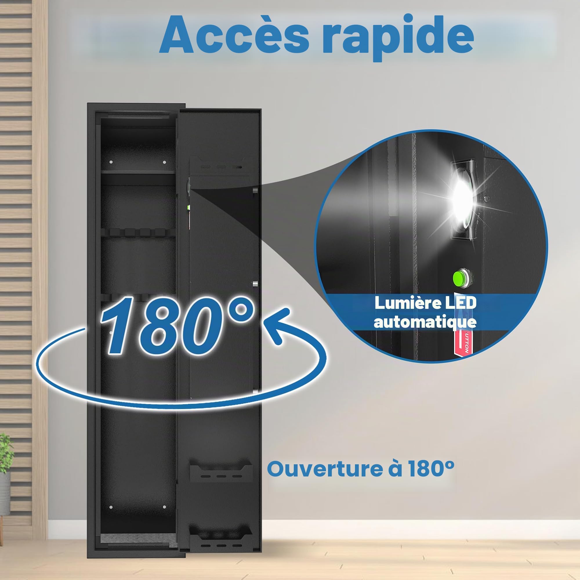 YUENFONG Armoire à armes à munitions pour 3 à 5 fusils - Coffre-fort à armes avec serrure électronique - Avec 2 clés - Réglable - Noir
