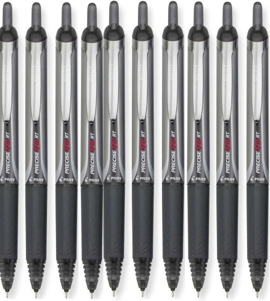 Pilot Precise V5 RT Retractable Rolling Ball Pens, Extra Fine Point, Black Ink, Dozen Box (26062)