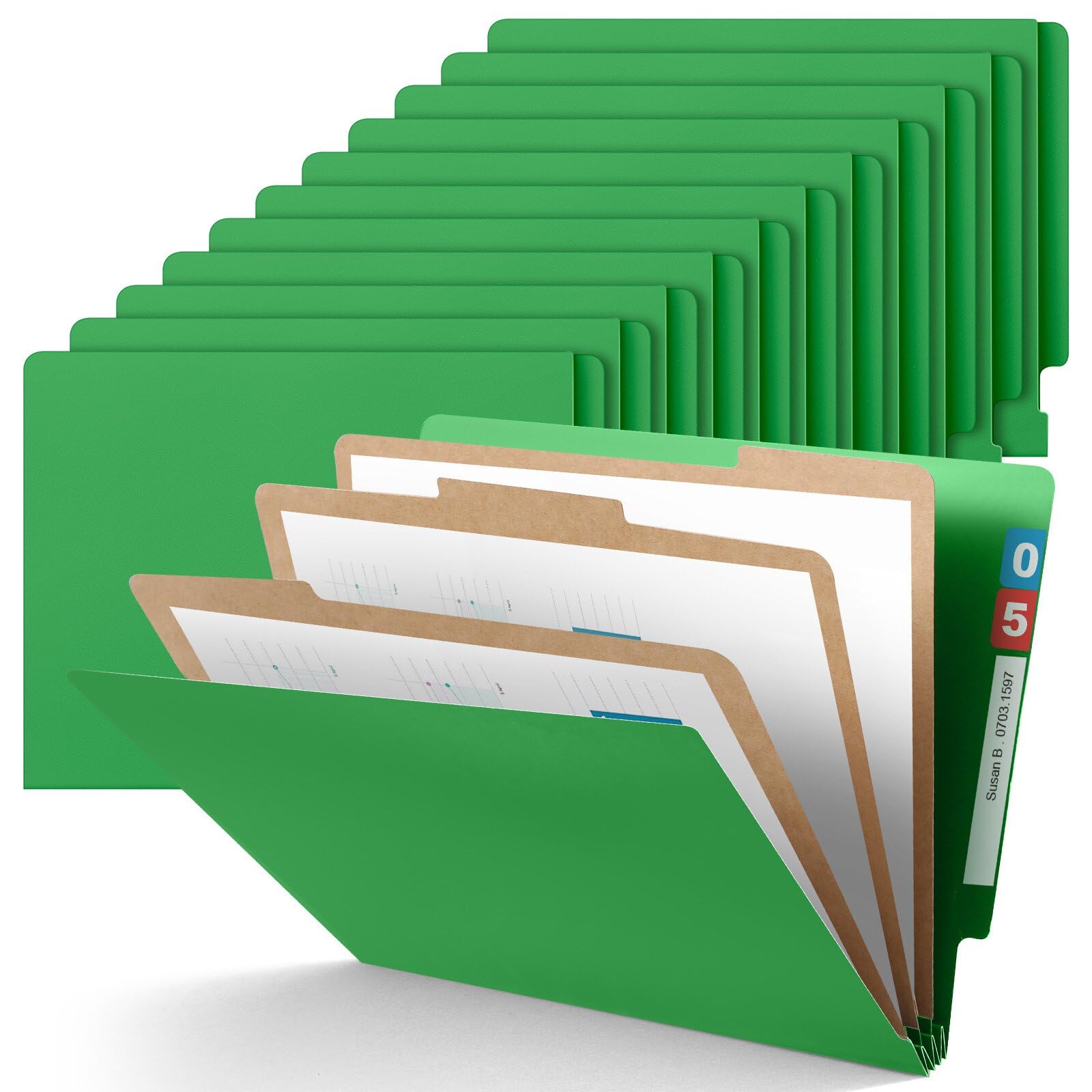 Skyygemm 24 Pcs End Tab Classification Green File Folders 3 Dividers Letter Size with 3.5'' Fasteners and 2 Prongs, Manila Folders Bulk for Office