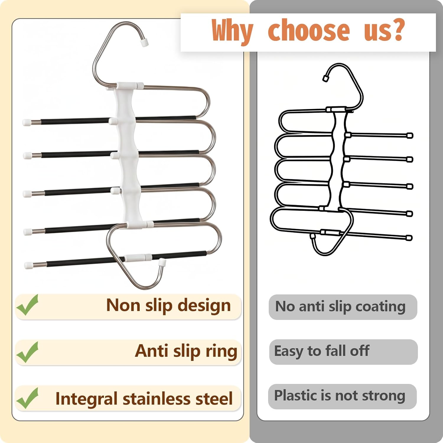 Pants Hangers Space Saving 5 Tier - 2 Pack Closet Organizers and Storage Closet Organizer,Anti-Slip Design,Closet Organizers and Storage for Pants Jeans Skirts Scarf Legging - Image 4