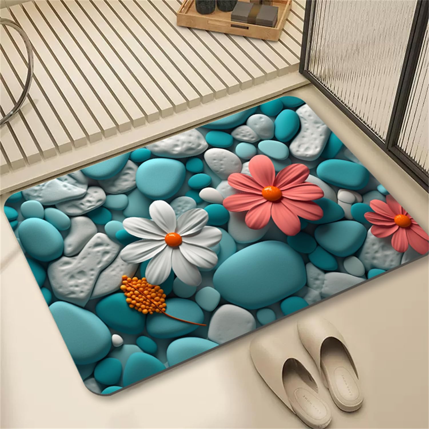 Tappeto Bagno Assorbente Cucina, 90x150cm Tappeti Bagno Antiscivolo, Tappeto Ingresso Interno, Tappeto Lavabile Morbido Tappetino Bagno Morbido ad Asciugatura Rapida, Perfect Life Tappeto Stone