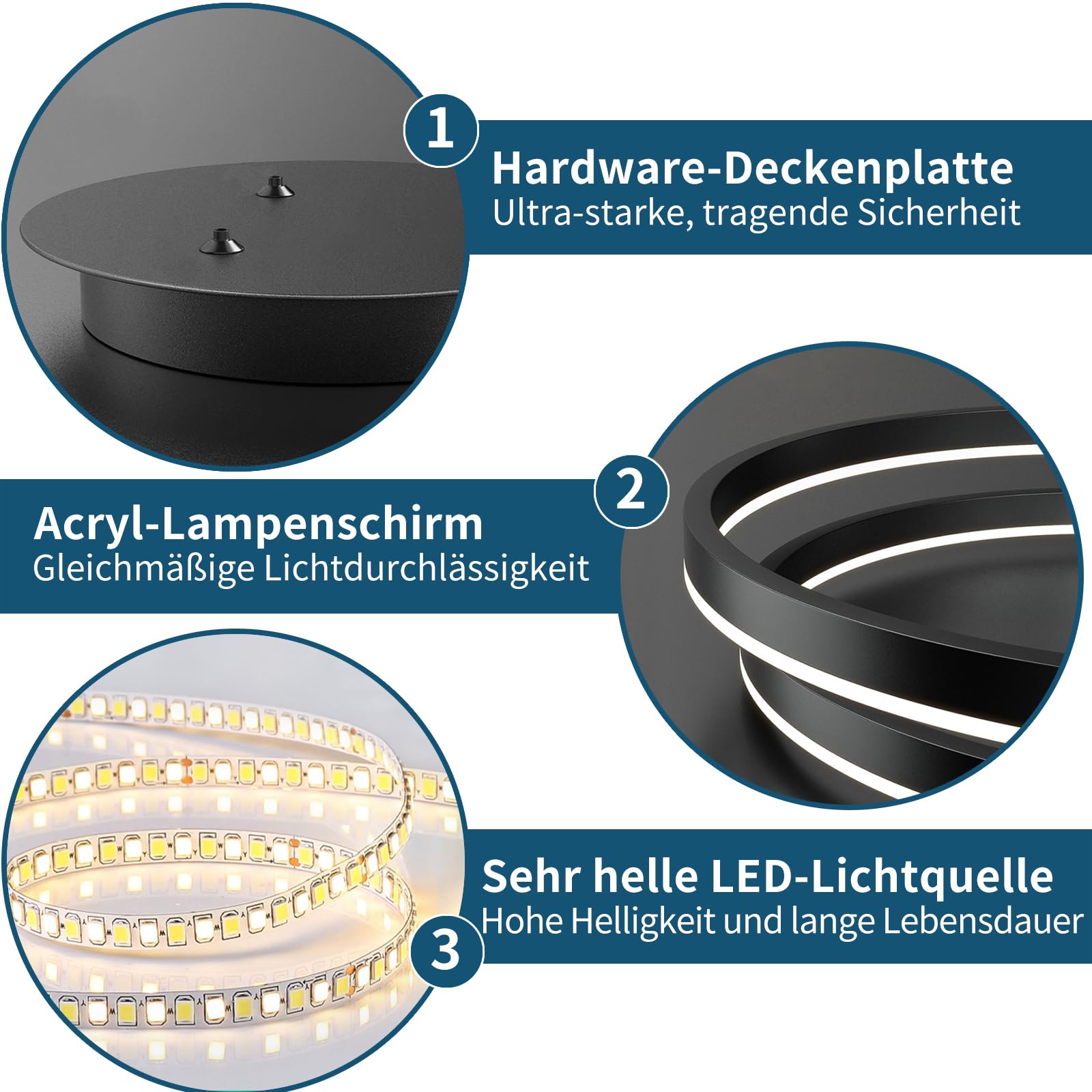 Mikeru 60CM LED Esstisch Pendelleuchte, Deckenleuchte Ringe Schwarz Dimmbar von 10% bis 100% 3000K/4500K/6000K Wohnzimmerleuchten mit Fernbedienung Hängeleuchte Rund für Wohnzimmer