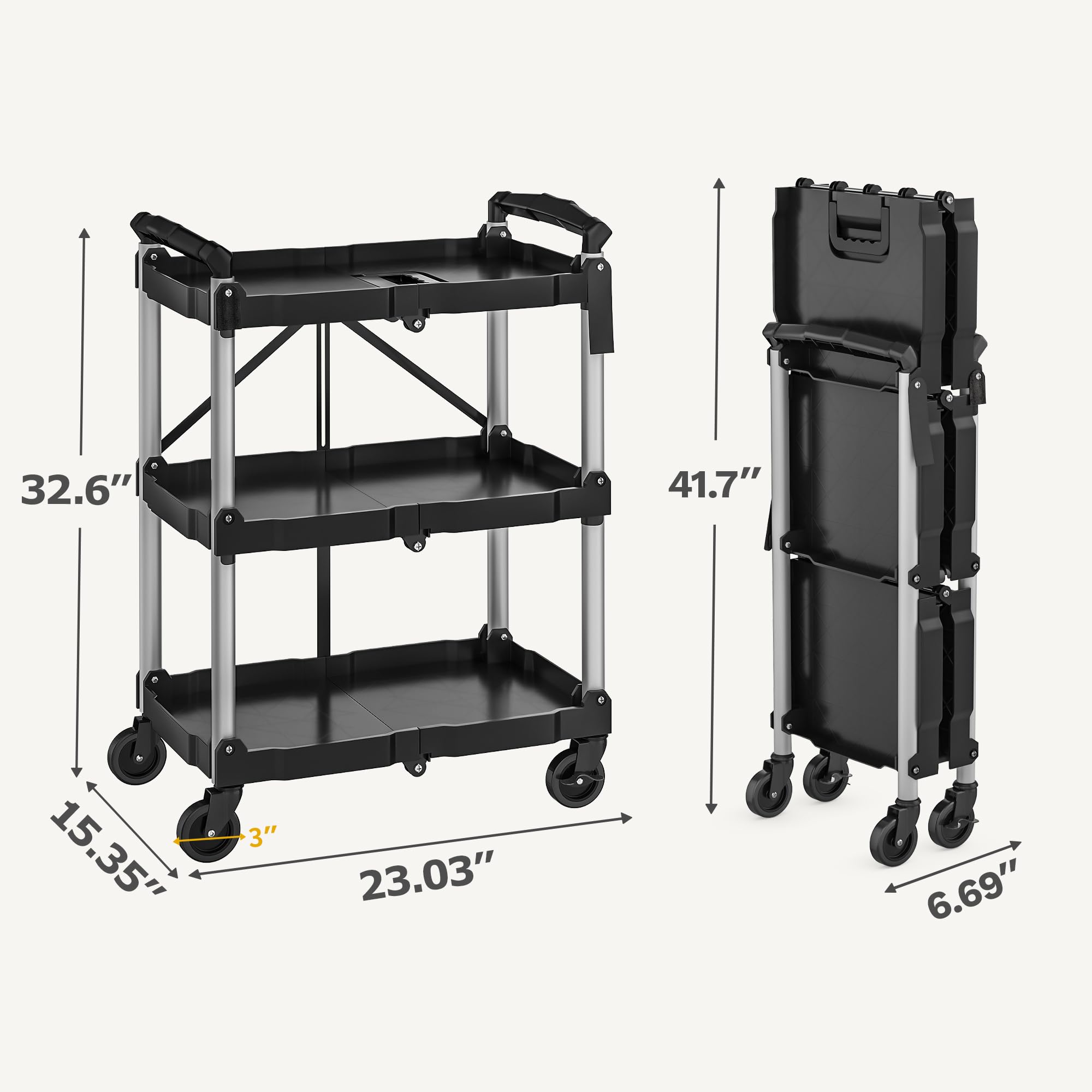 DWVO 3-Tier Folding Service Cart - Heavy Duty & Portable -3