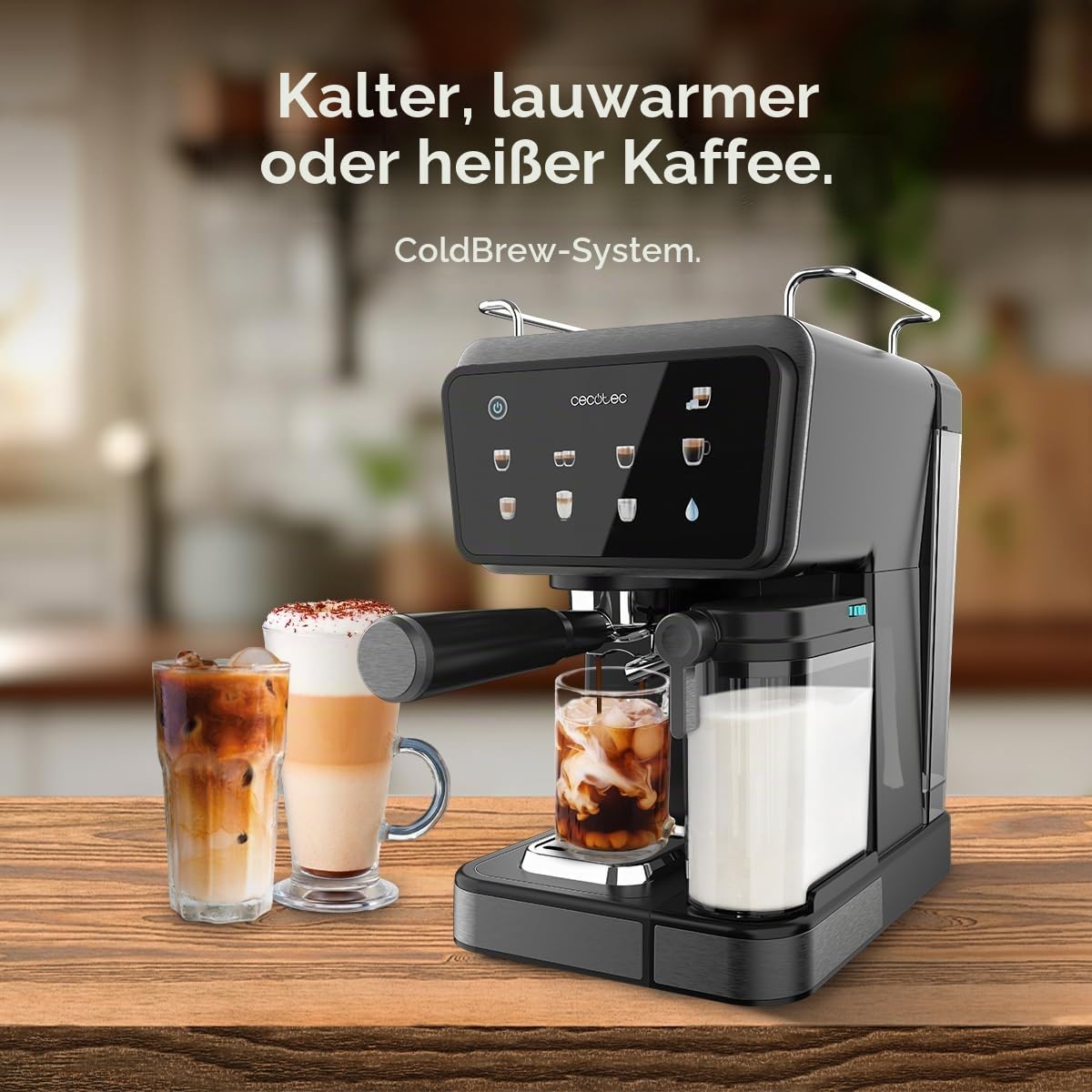 Cecotec Power Espresso Touch ColdBrew Latte Espressomaschine 1350 W 20 Bar Touch-Display 1,5 L Wassertank