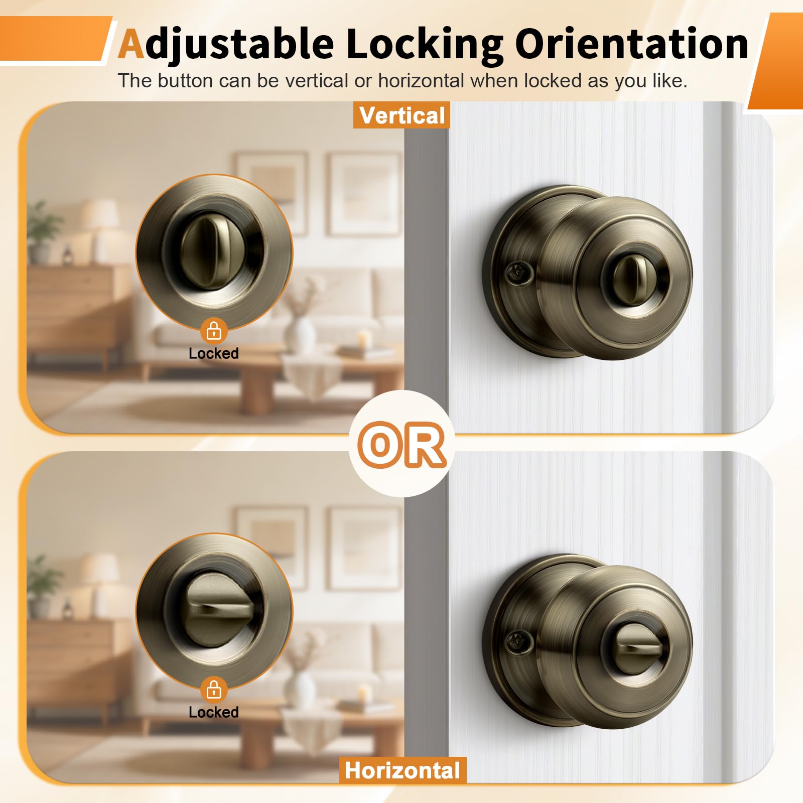 Antique Brass Door Knobs - 6 Pack Privacy Knobs -4
