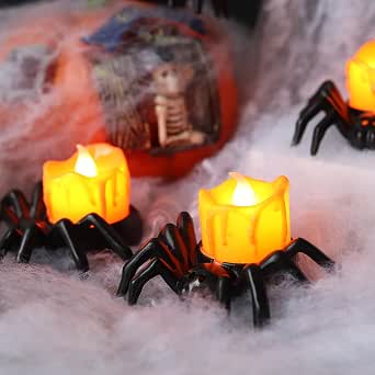 YBB 6 pcs Halloween Spider Tea Lights, Novelty LED Flameless Spider Candle Holders