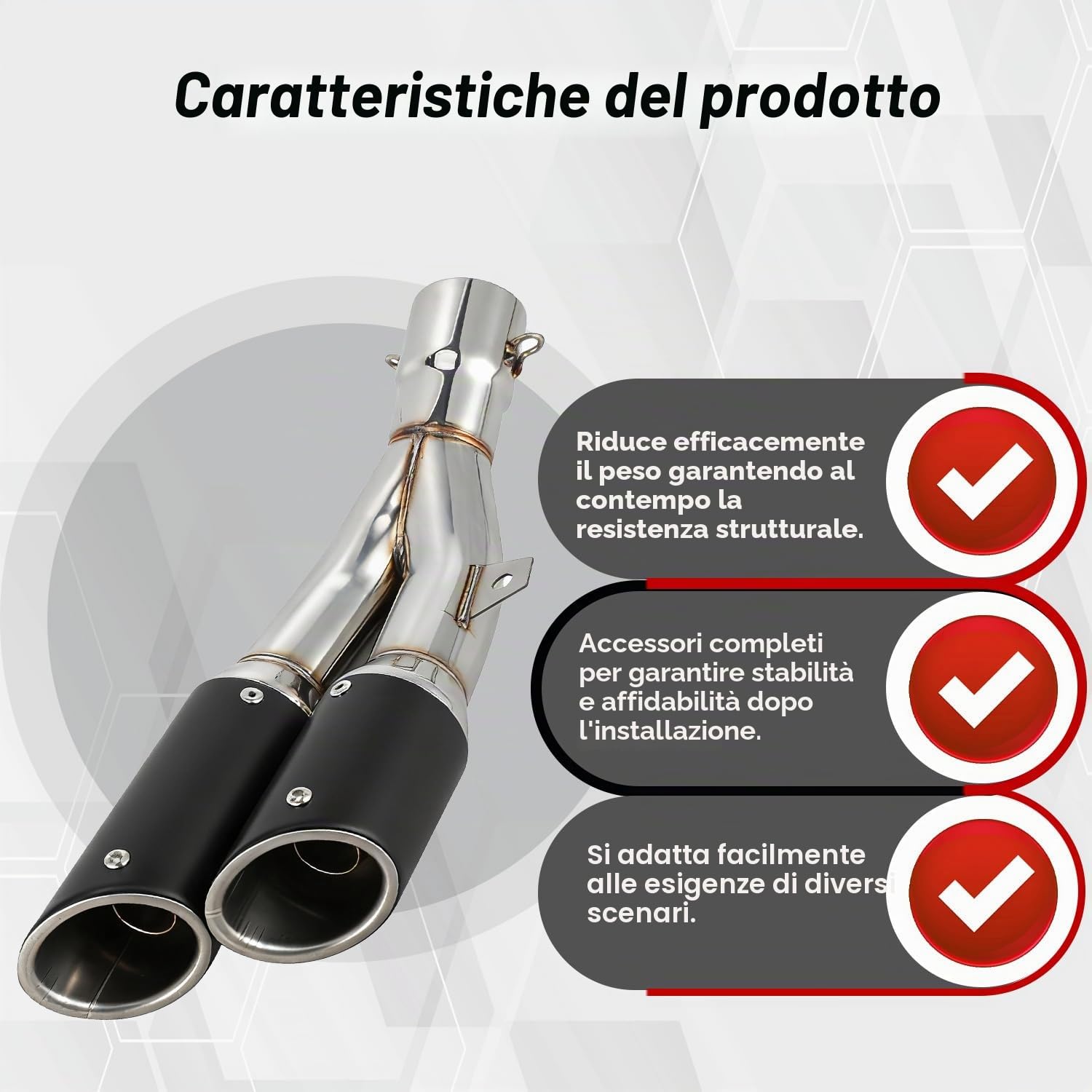 1.5-2" Scarico Doppio Moto,Inlet Thunder con Doppia Presa di Coda,Scarico Slip-On per Motocross Moto da Strada Scooter ATV Quad
