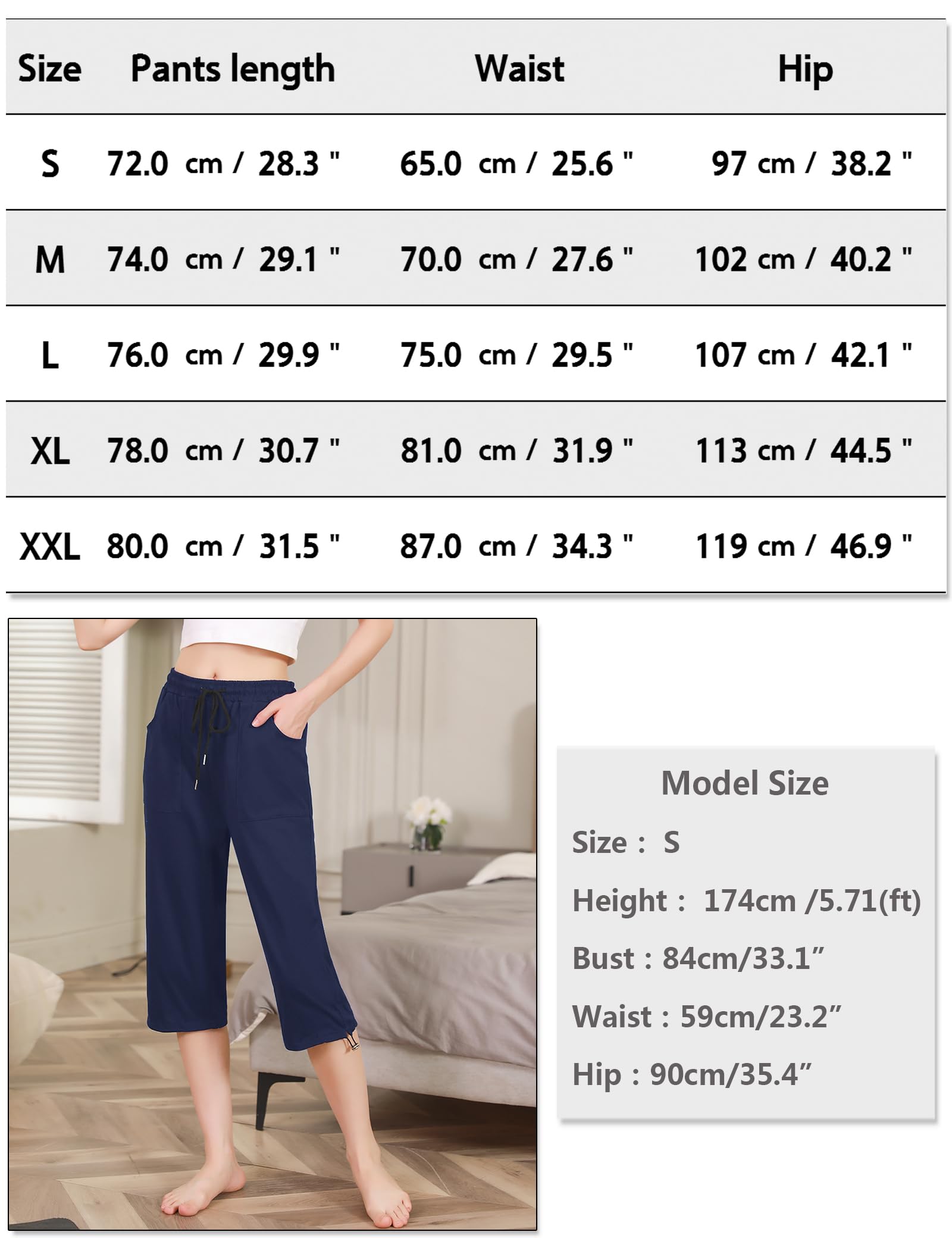 Totatuit Pantalones de Chándal Capri de Mujer Puro Algodón Pantalón de Jogging 3/4 para Mujer con Bolsillo Pantalon Ancho para Yoga y Correr