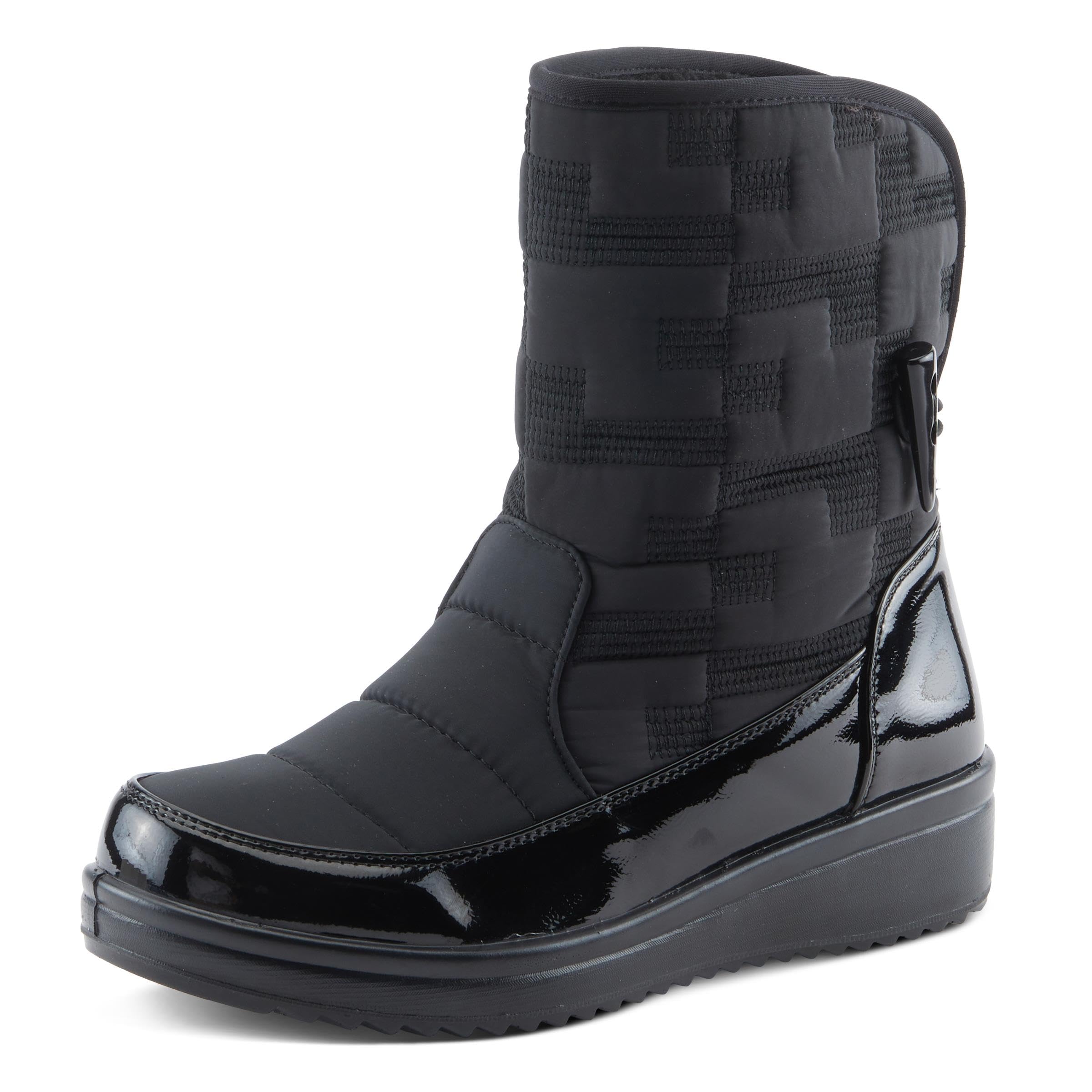 Flexus DAFFO Womens Waterproof Winter Boot Faux Patent Leather Nylon Upper with Fold-Down Faux Fur Cuff Removable Insole