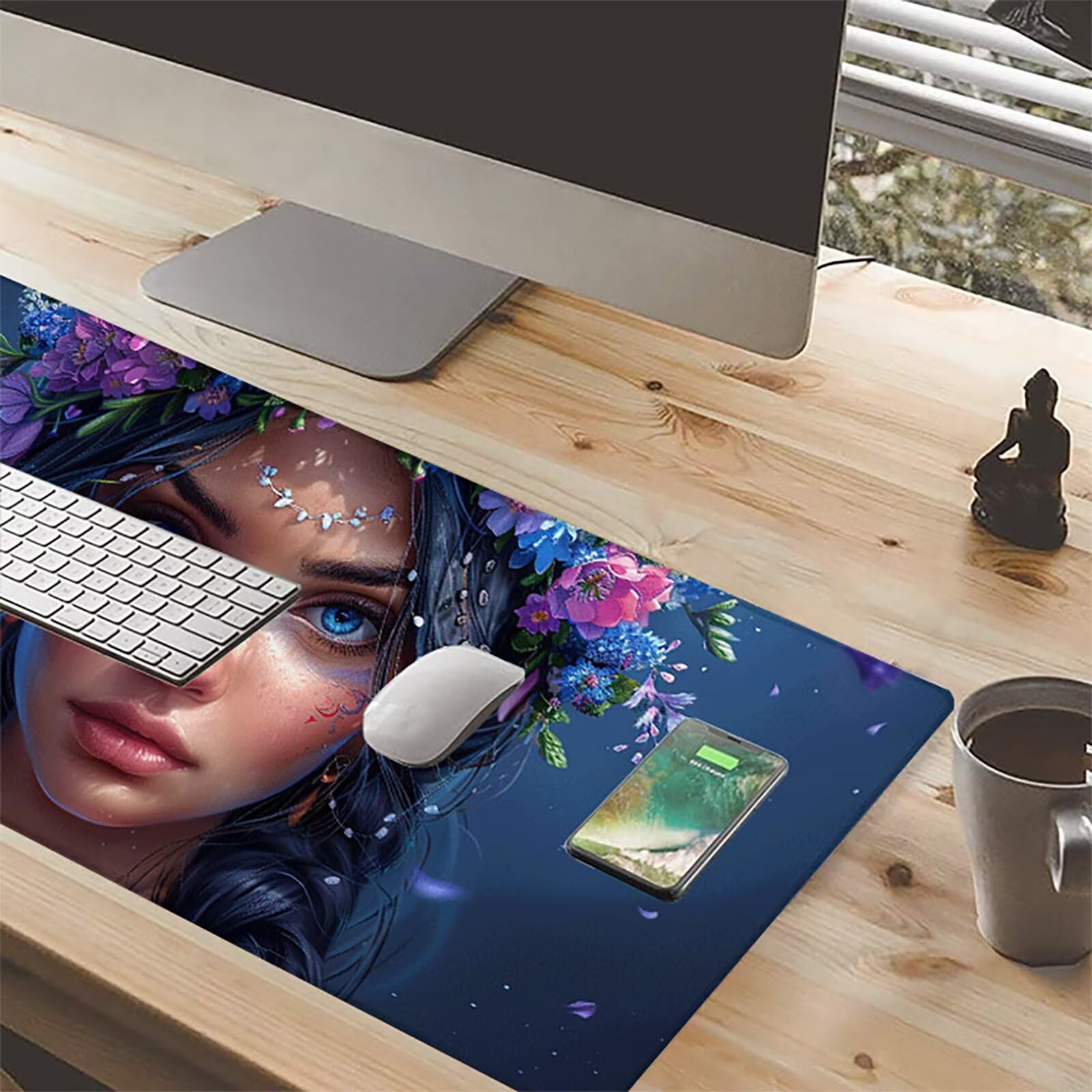 Mujer Alfombrilla Ratón Gaming XXL 1500x800x3mm, Alfombrilla Gaming Azul Mousepad con Base de Goma Antideslizante, Impermeable Desk Mat para Teclado y Raton, Accesorios Gaming, Regalos de Hombre 4-6