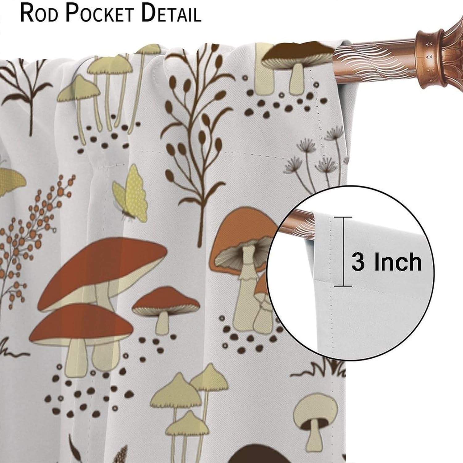 Mushroom Modern Curtains for Kids Girls Bedroom Kitchen Farm Window Treatments Cartoon Cute Plants Watercolor Forest Botanical Herbs Floral Blackout Drapes 2 Panels 42x45 Inch