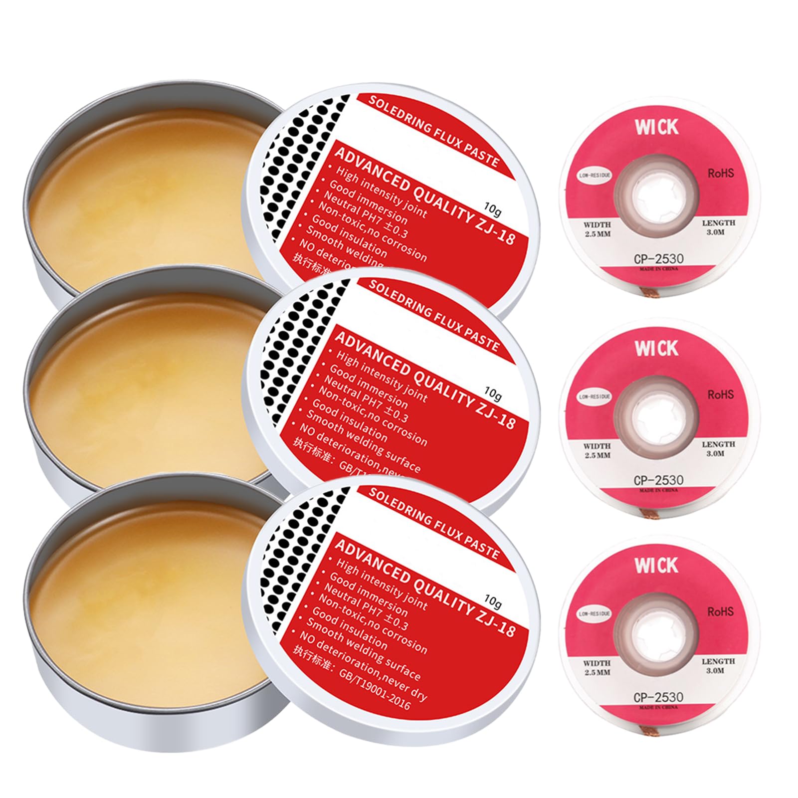 30g Soldering Flux, 9m*2.5mm Solder Wick, No-Clean Flux Soldering Paste for Electronics Repair Welding Mechanic Maintenance